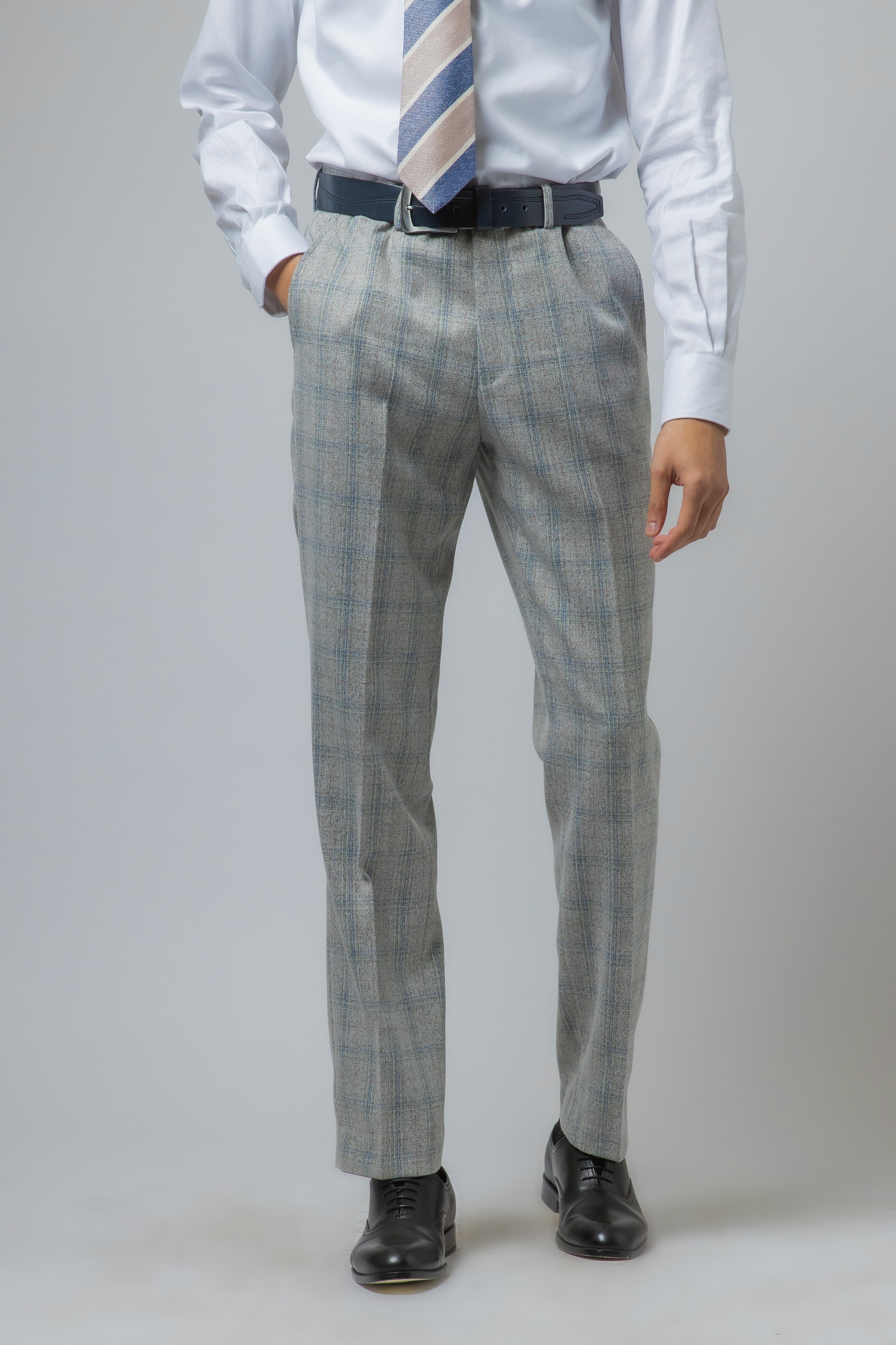 Men's Tweed Check Slim Fit Grey Suit - ANDREW - Grey