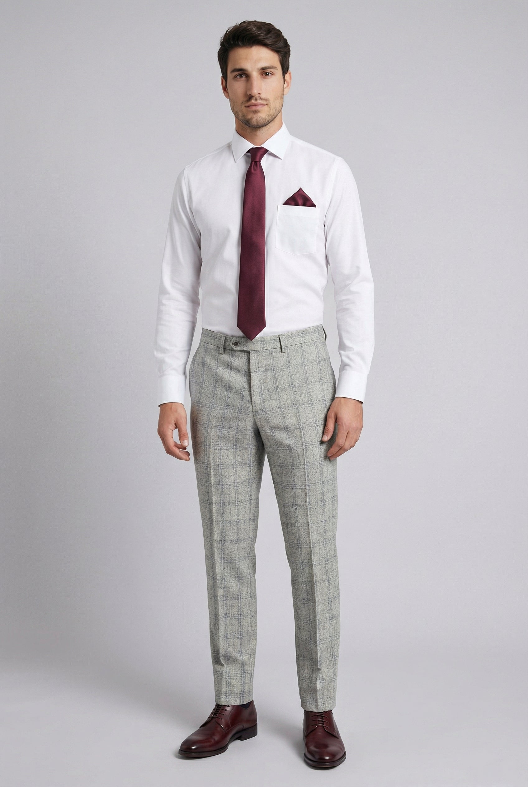 Pantaloni grigi da uomo in tweed a quadri slim fit - ANDREW - Grigio