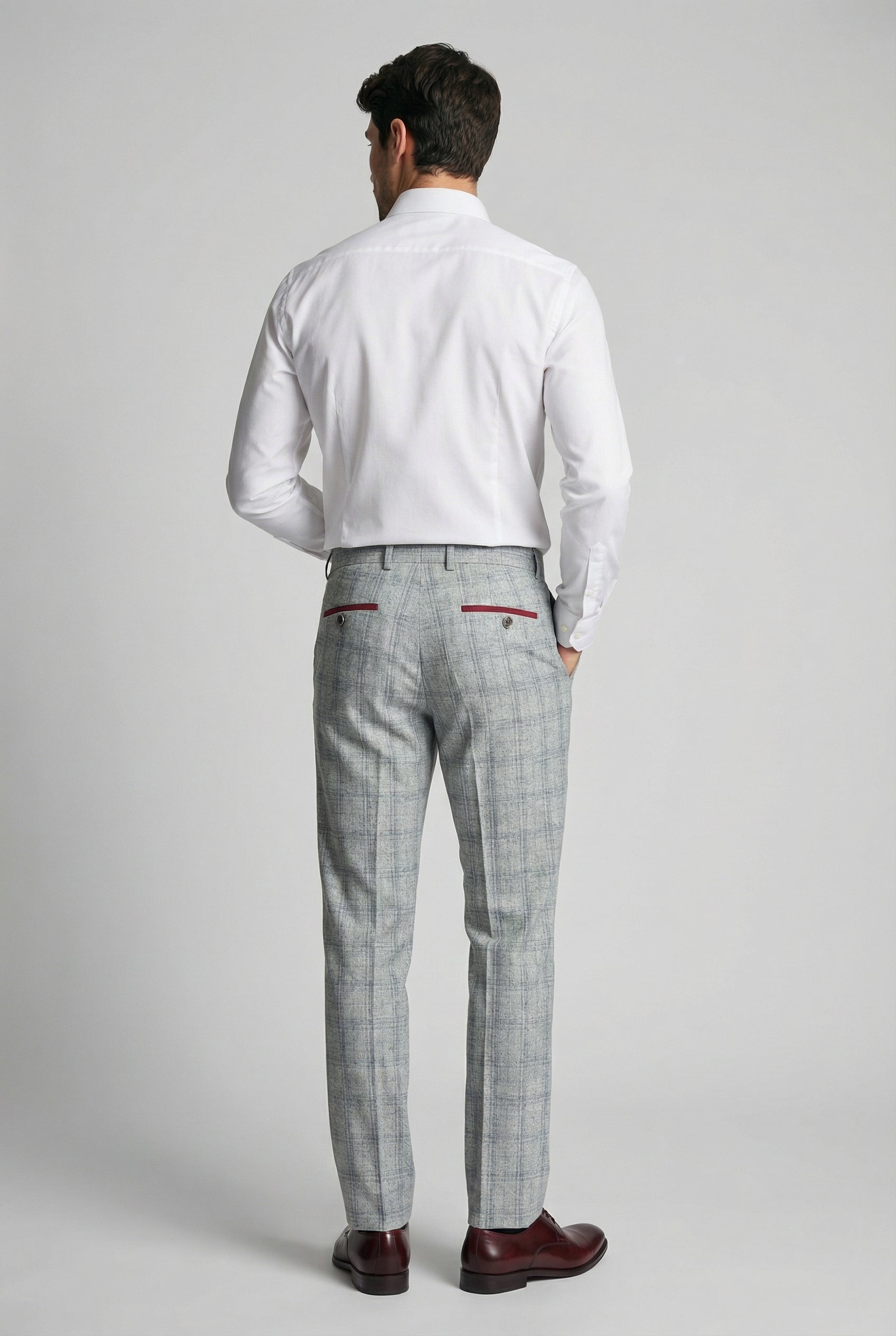 Men's Tweed Check Slim Fit Grey Trousers - ANDREW - Grey