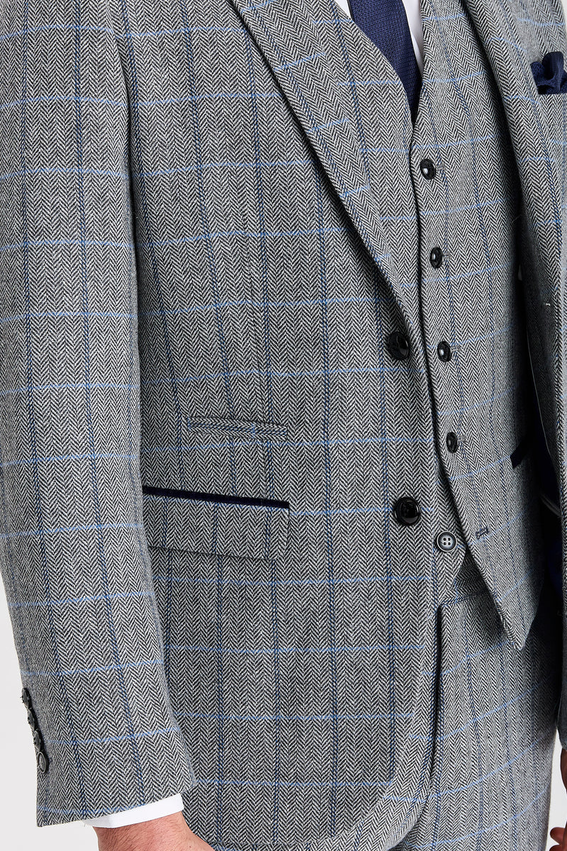 Men's Tweed Retro Windowpane Formal Suit - HARRIS - Grey Detail Picture