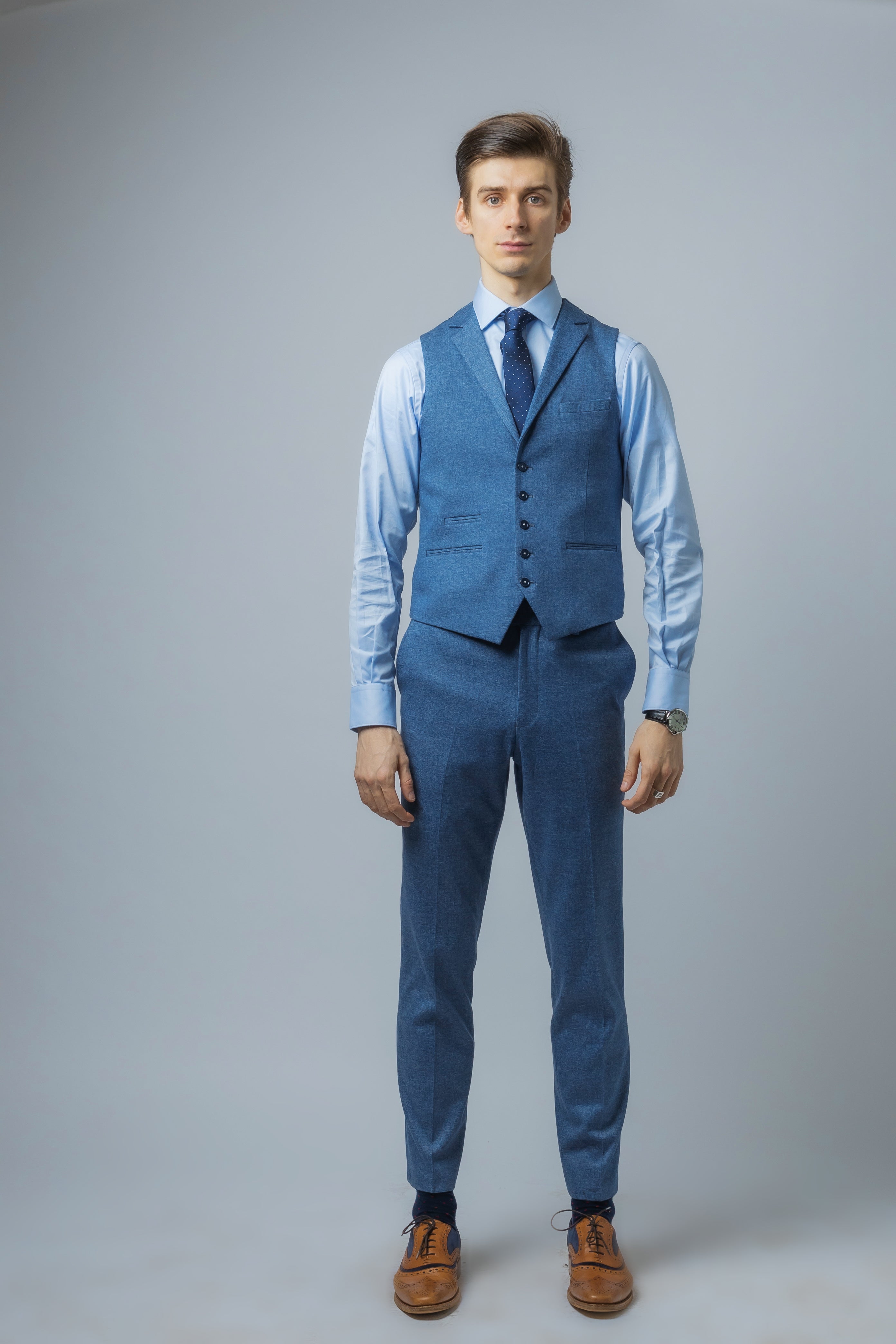 Men's Tweed Slim Fit Blue Suit - JAXON - Yale Blue