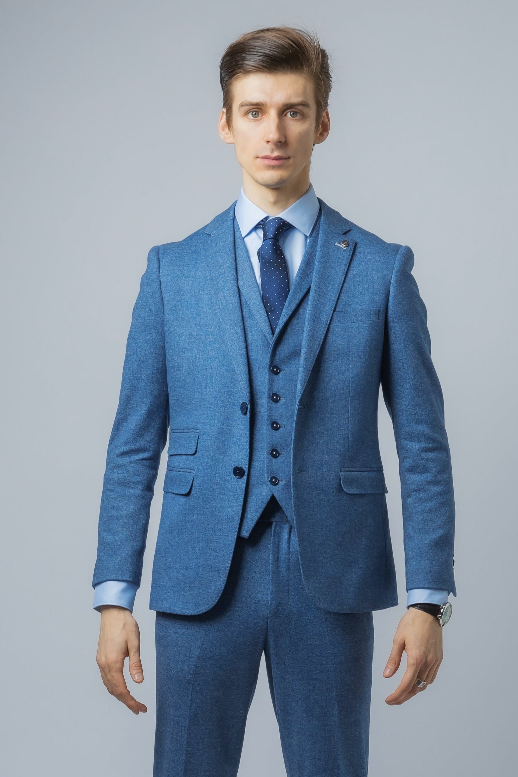 Men's Tweed Slim Fit Blue Suit - JAXON - Yale Blue