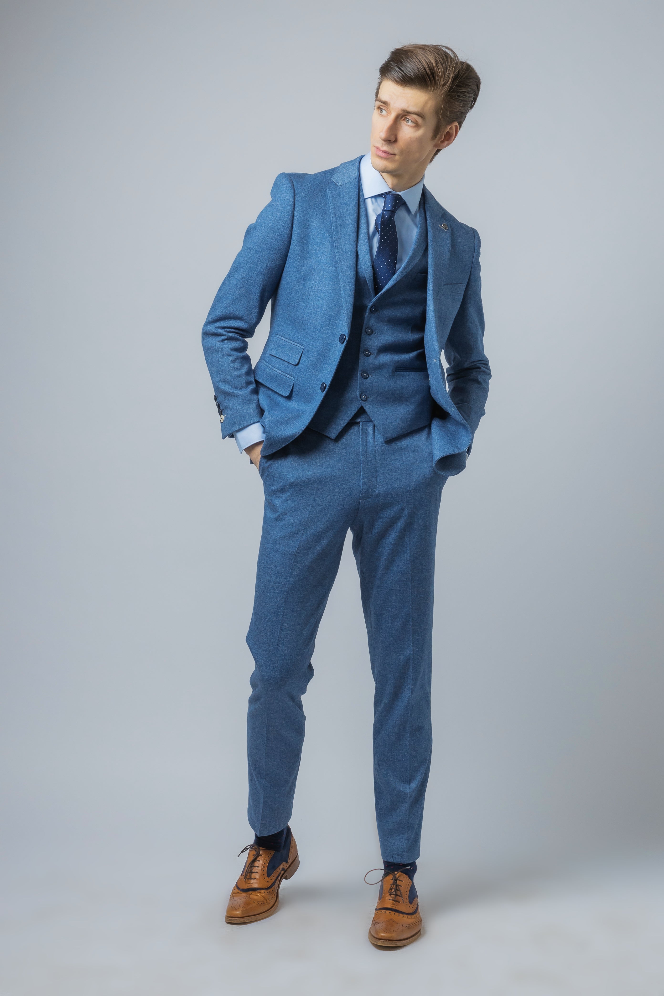 Men's Tweed Slim Fit Blue Suit - JAXON - Yale Blue