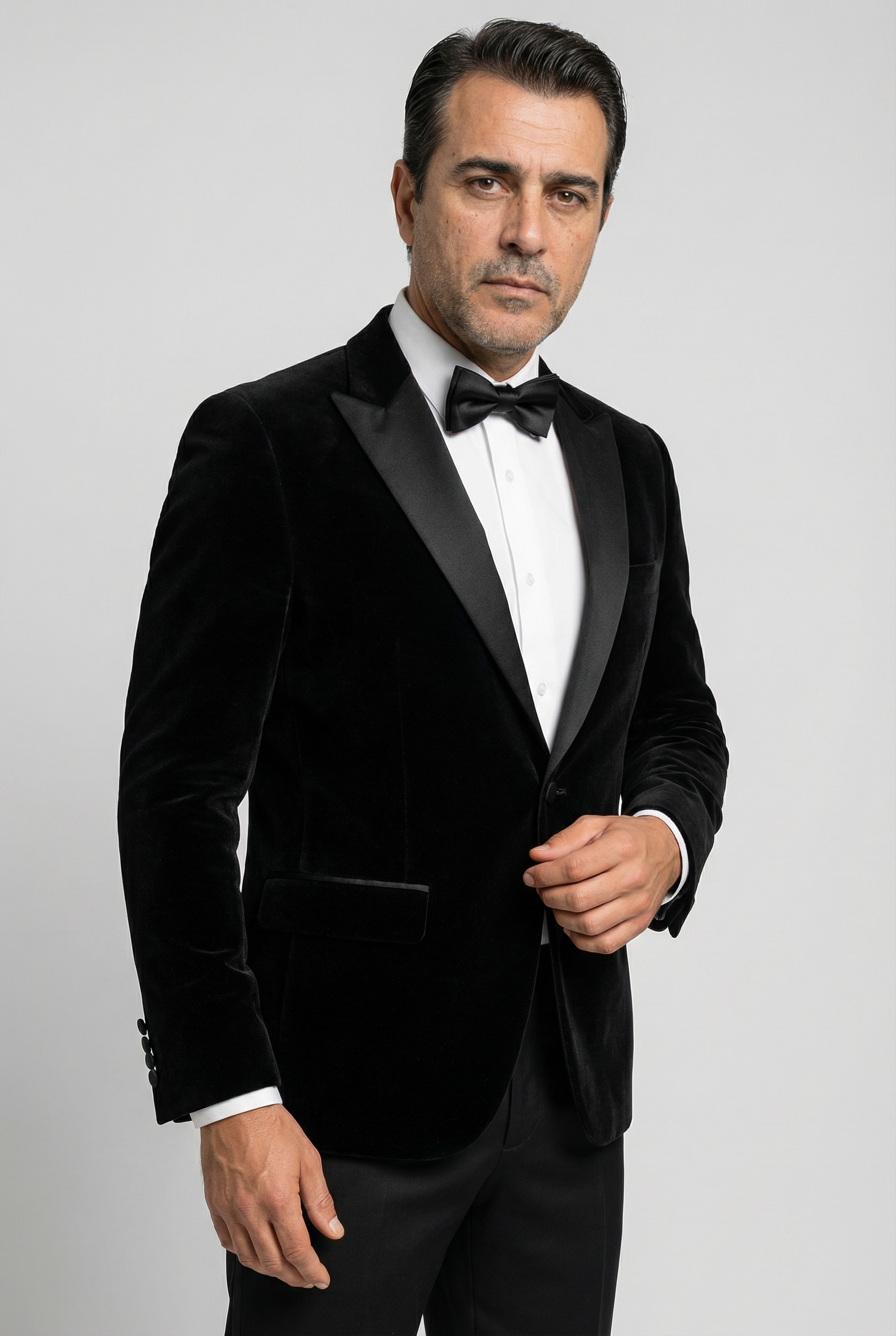 Men’s Velvet Blazer Satin Lapel Dinner Jacket - Mayfair - Black Side Picture