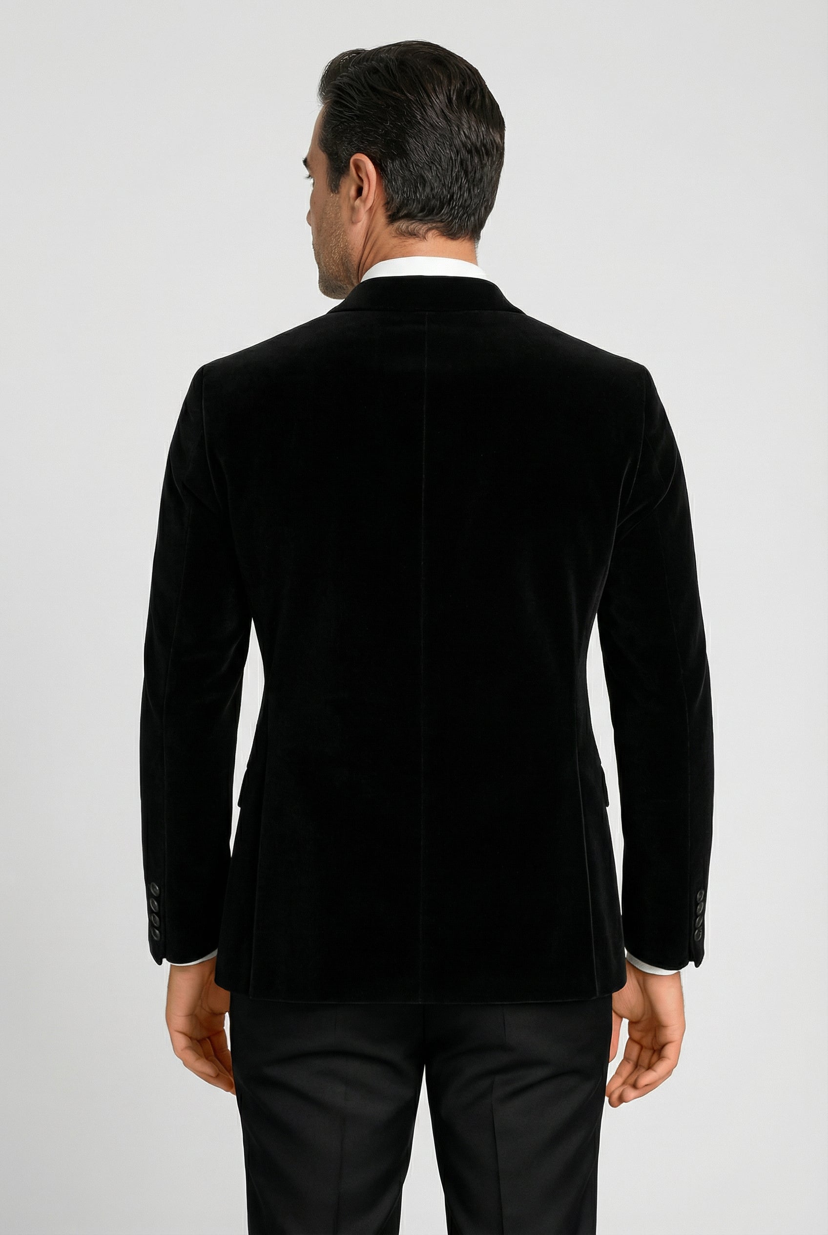 Men’s Velvet Blazer Satin Lapel Dinner Jacket - Mayfair - Black Back Picture