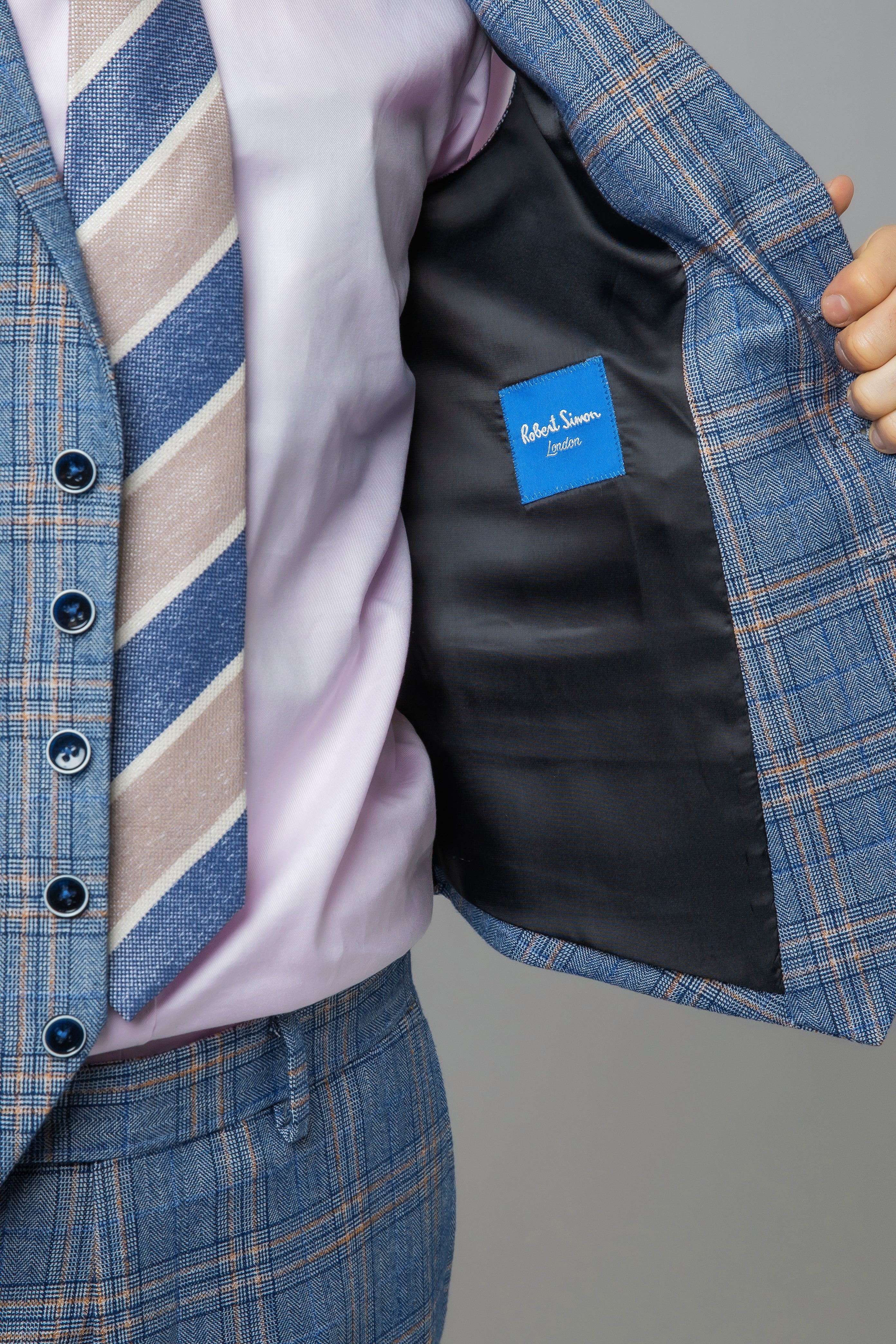 Men's Windowpane Check Slim Fit Suit - LEVI - Blue