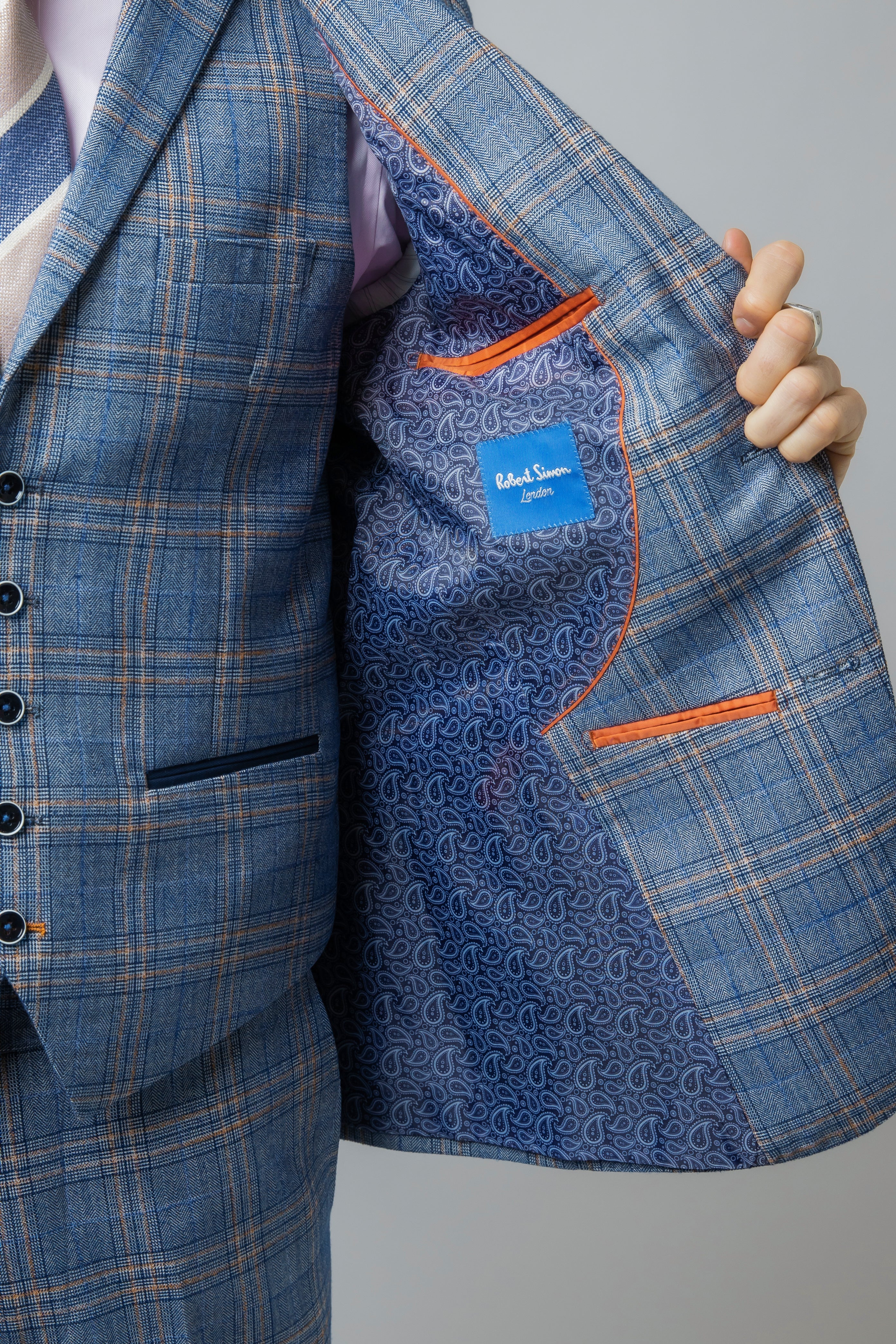 Men's Windowpane Check Slim Fit Suit - LEVI - Blue