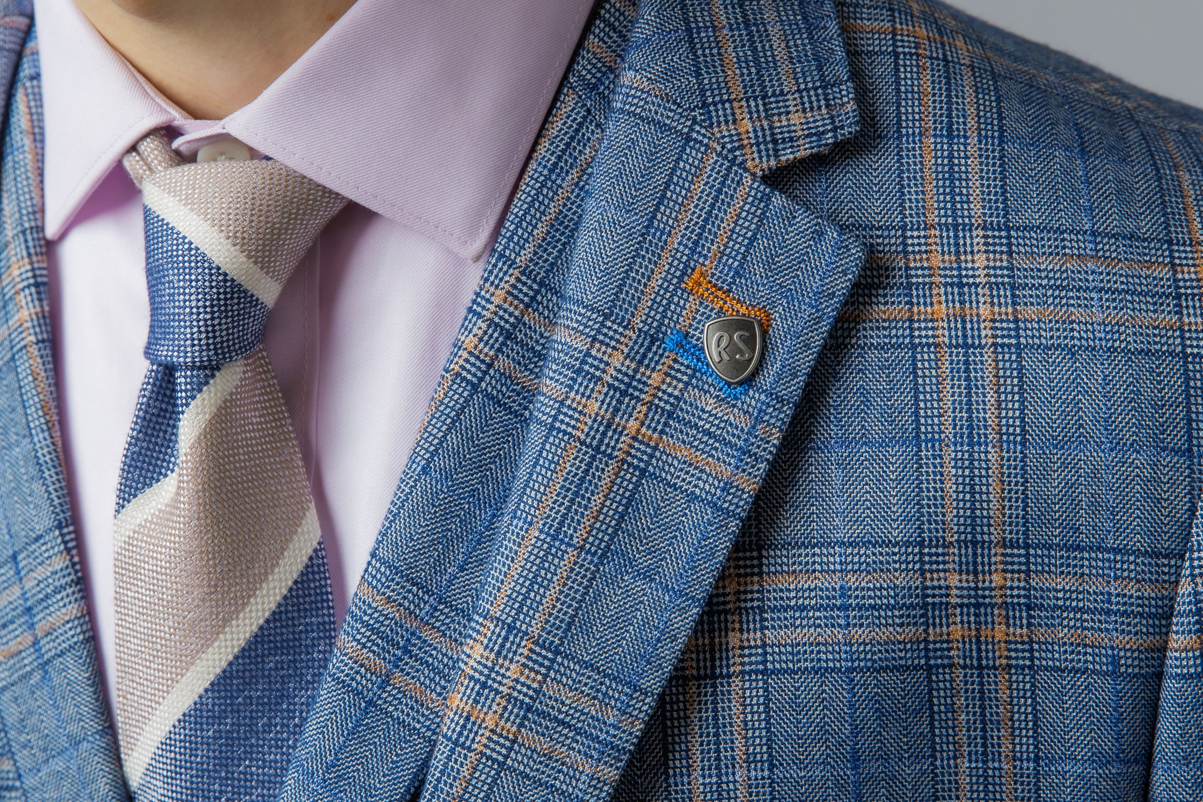 Men's Windowpane Check Slim Fit Suit - LEVI - Blue