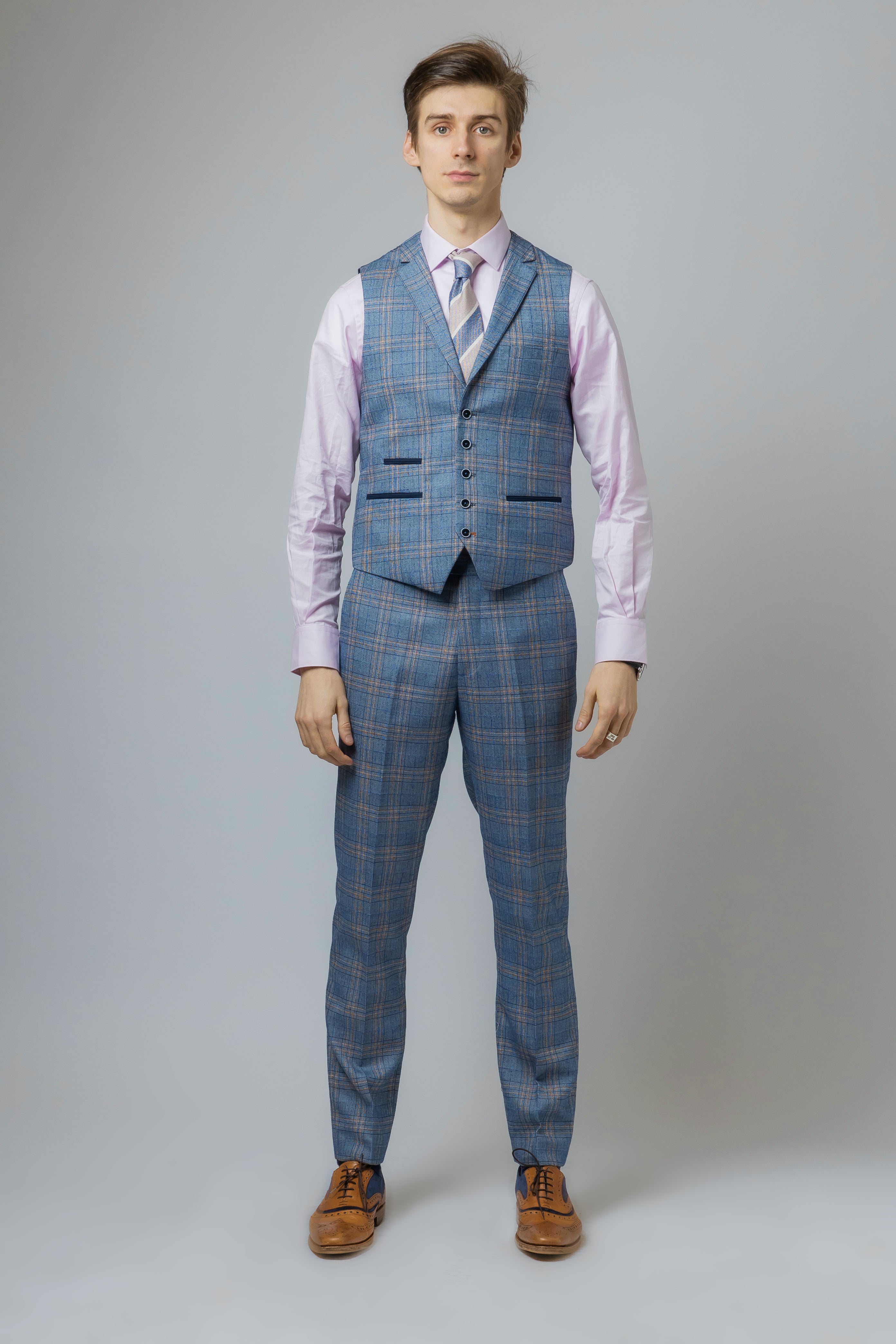 Men's Windowpane Check Slim Fit Suit - LEVI - Blue