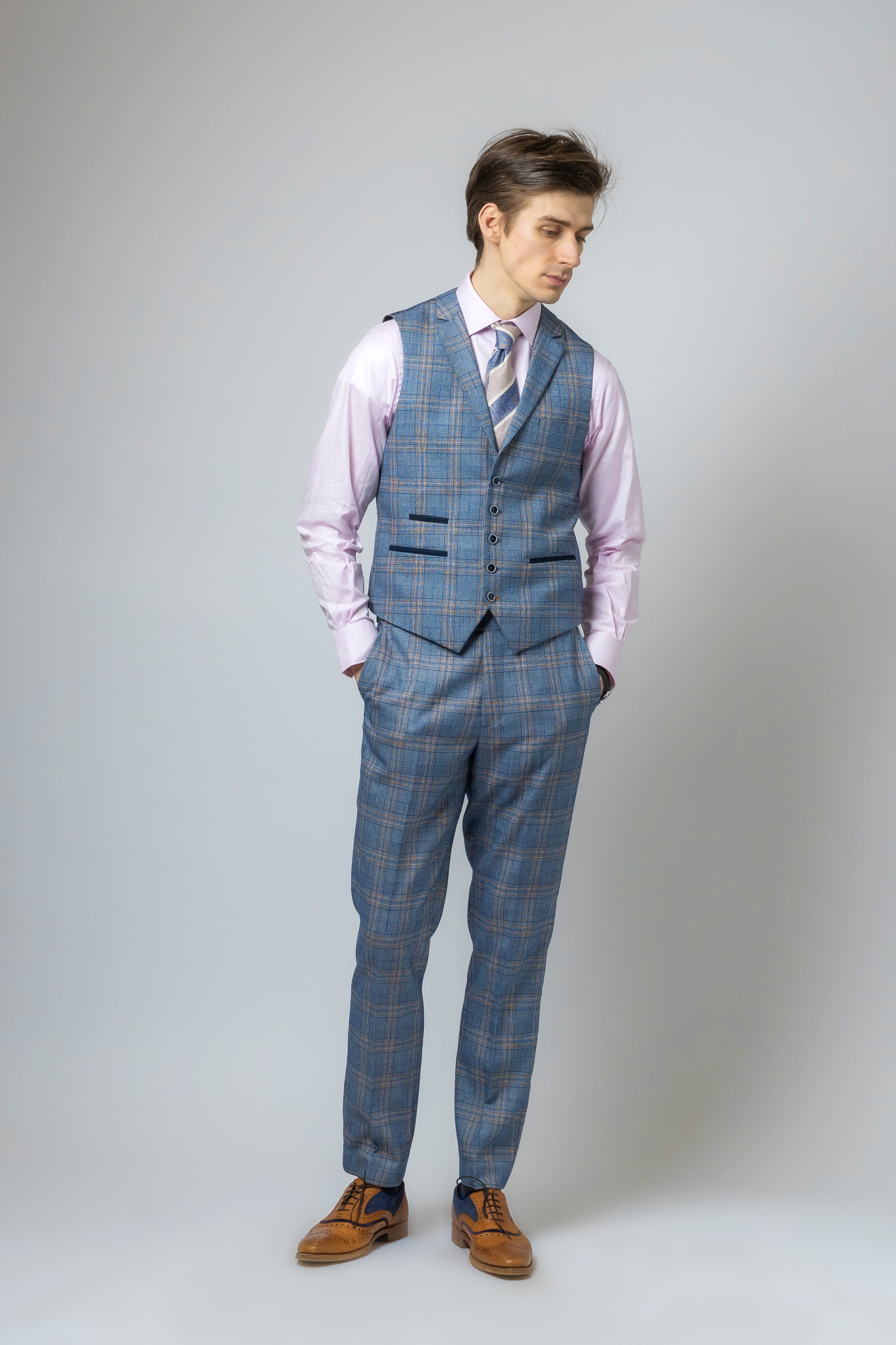 Men's Windowpane Check Slim Fit Suit - LEVI - Blue