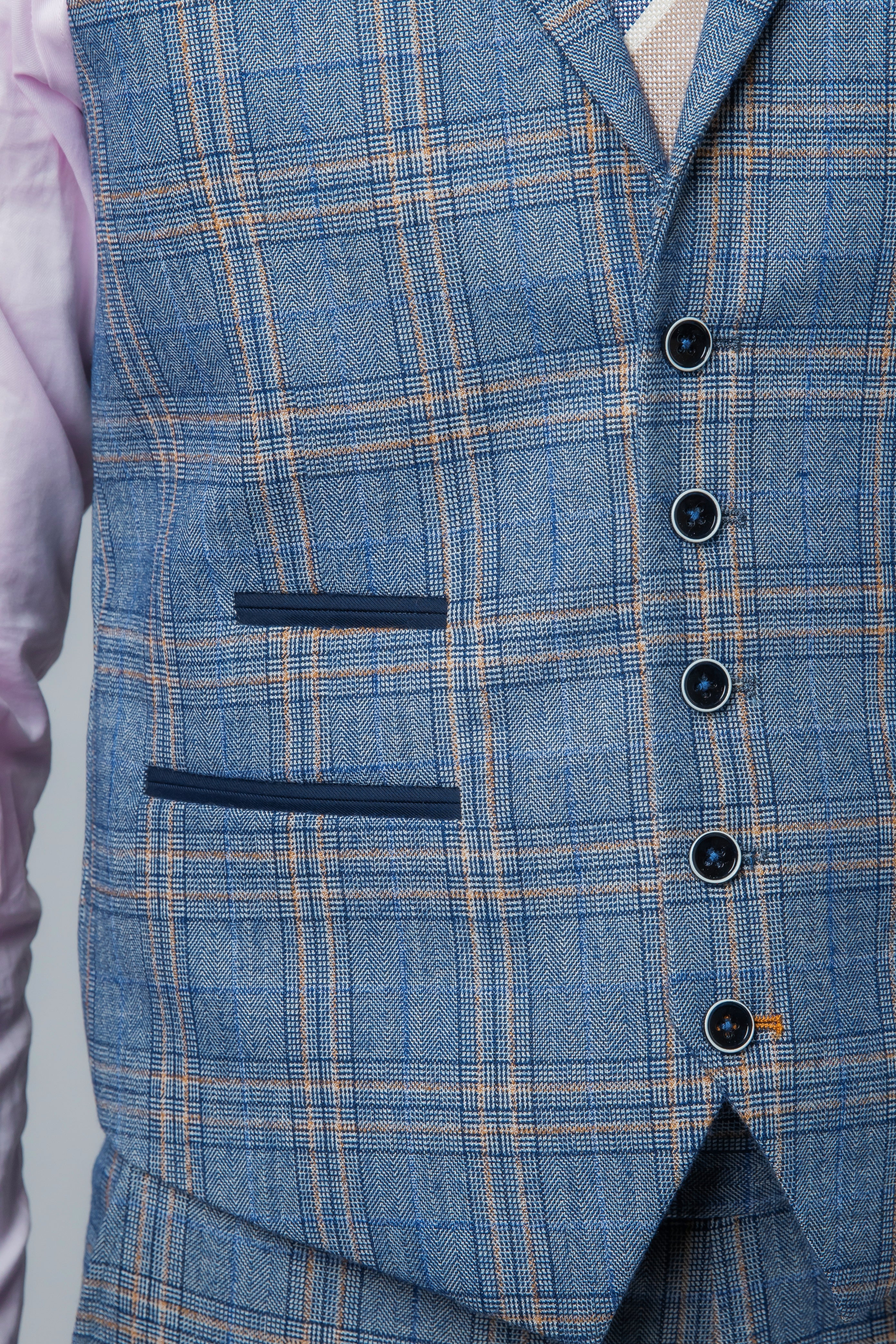 Men's Windowpane Check Slim Fit Suit - LEVI - Blue