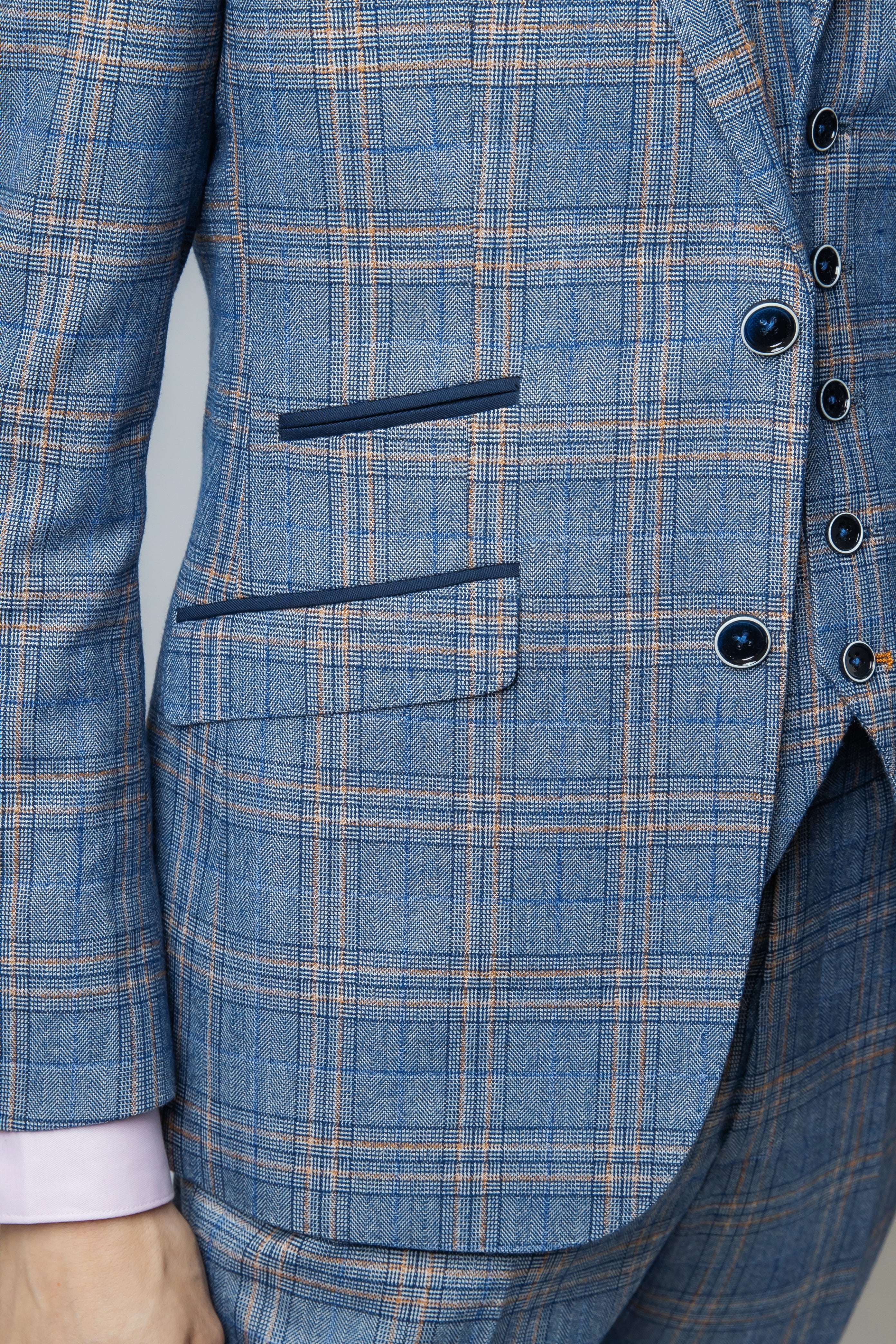 Men's Windowpane Check Slim Fit Suit - LEVI - Blue