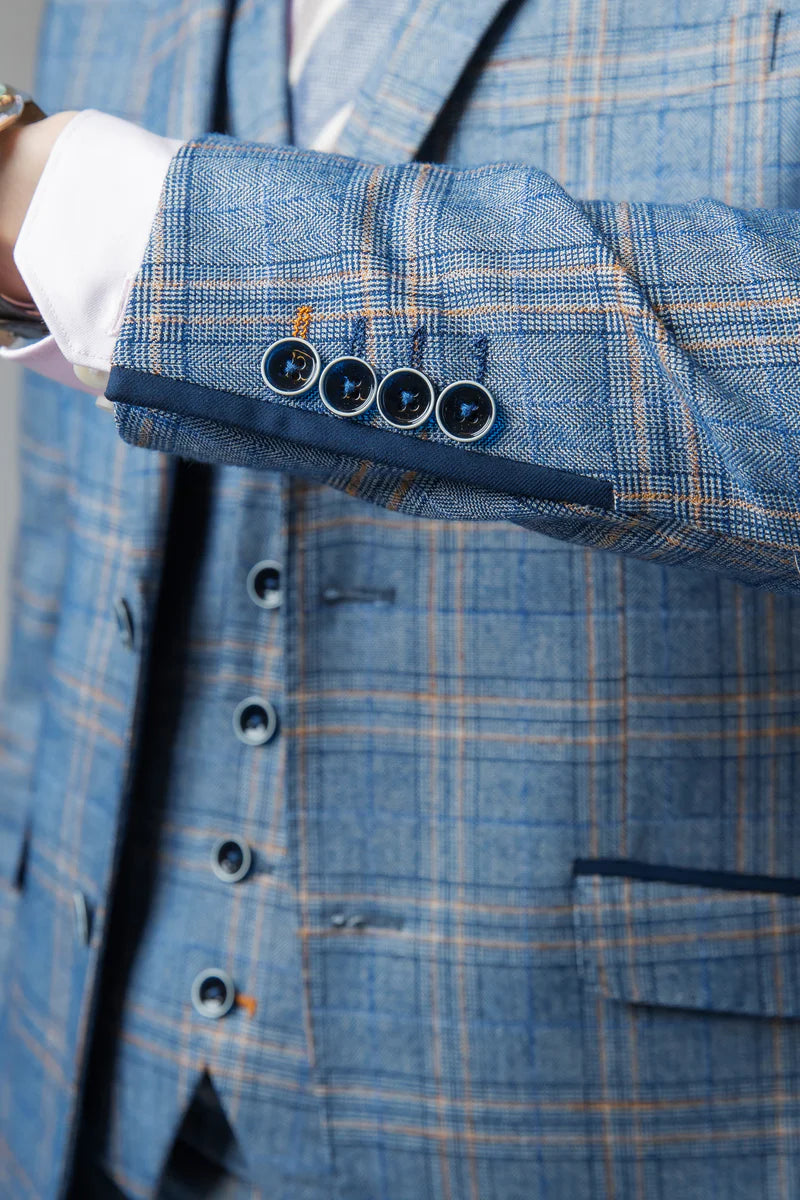 Men's Windowpane Check Slim Fit Suit - LEVI - Blue