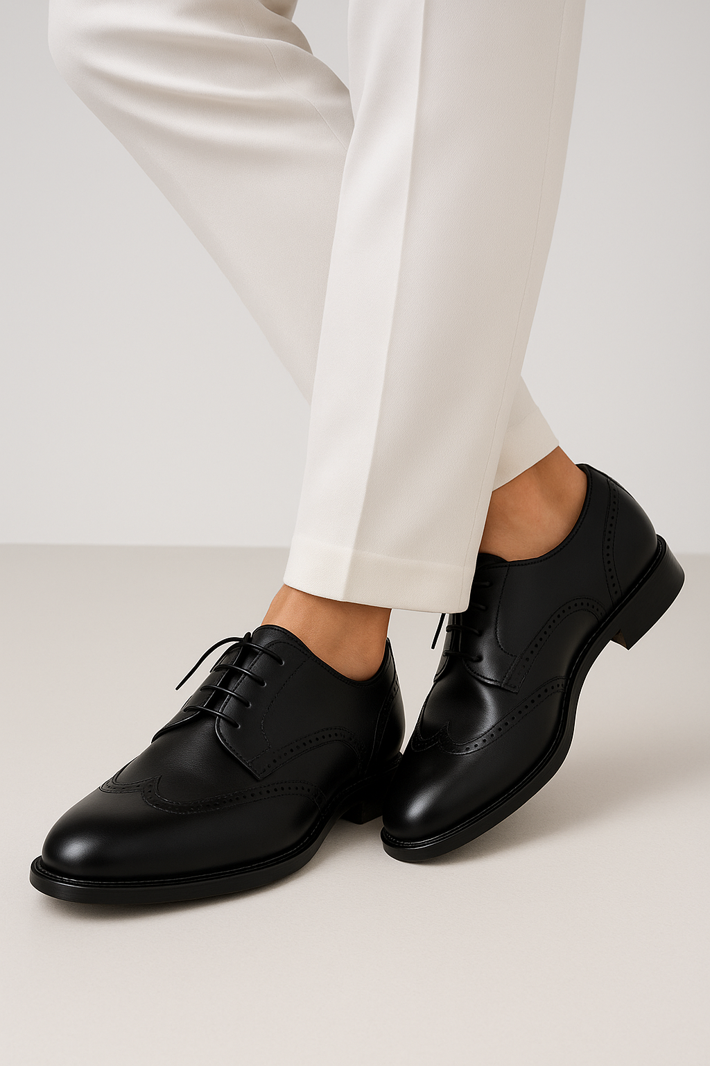 Men’s Wingtip Brogue Derby Dress Shoes - Duke - Matt Black Model Picture