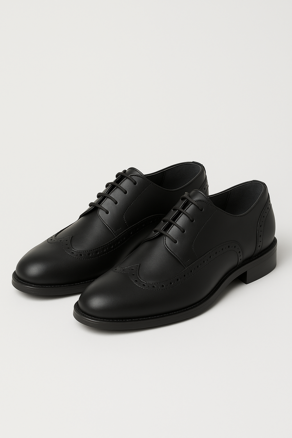 Men’s Wingtip Brogue Derby Dress Shoes - Duke - Matt Black Pair Side Picture