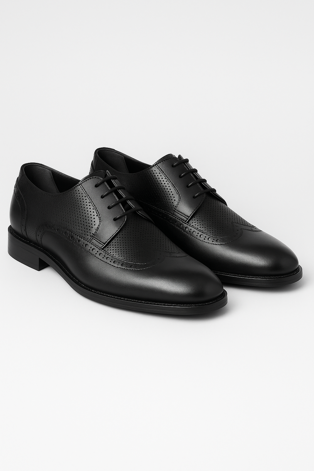 Men’s Wingtip Brogue Derby Dress Shoes - SHOREDITCH - Matt Black Pair Side Picture
