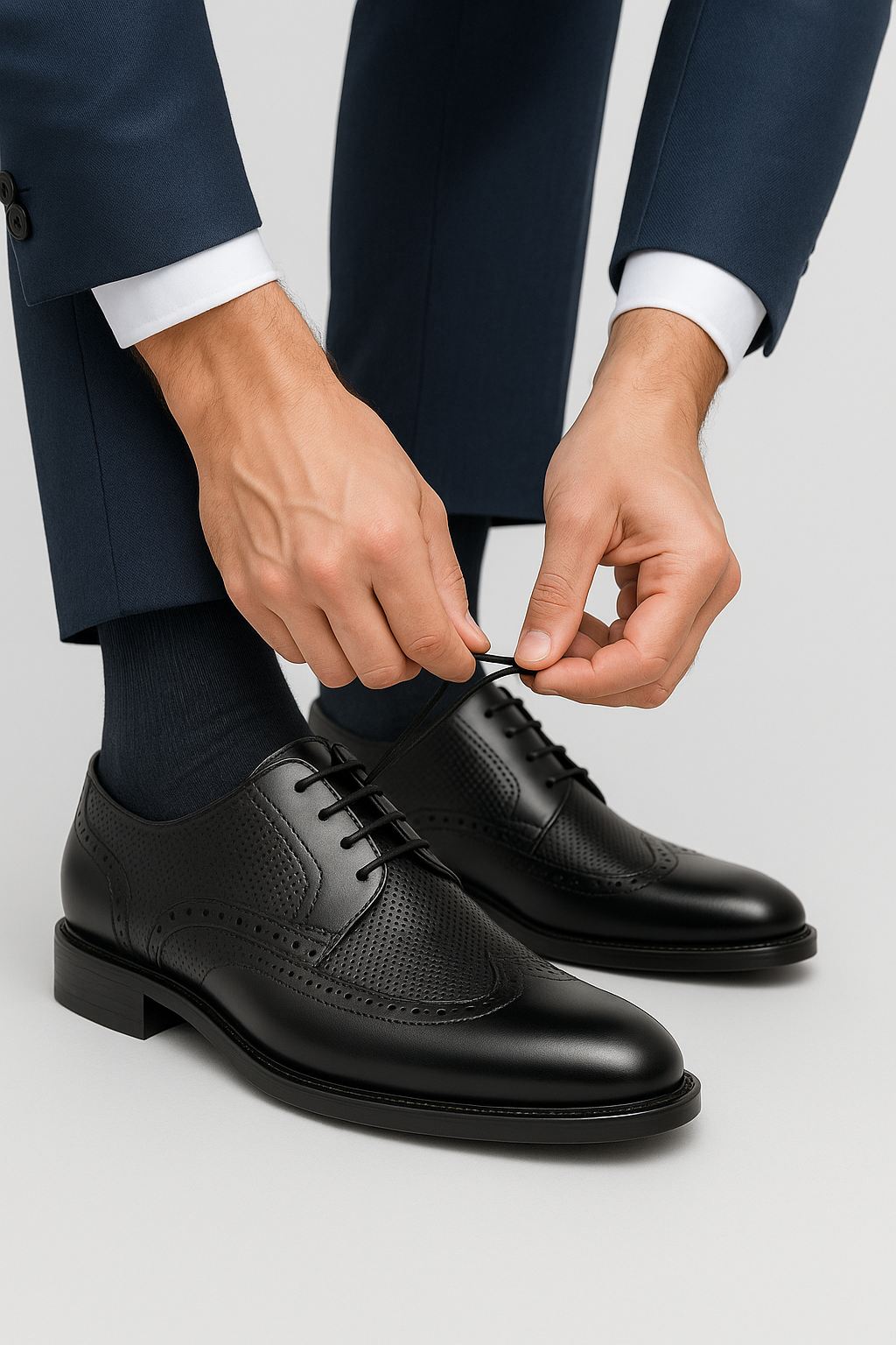 Men’s Wingtip Brogue Derby Dress Shoes - SHOREDITCH - Matt Black Model Picture