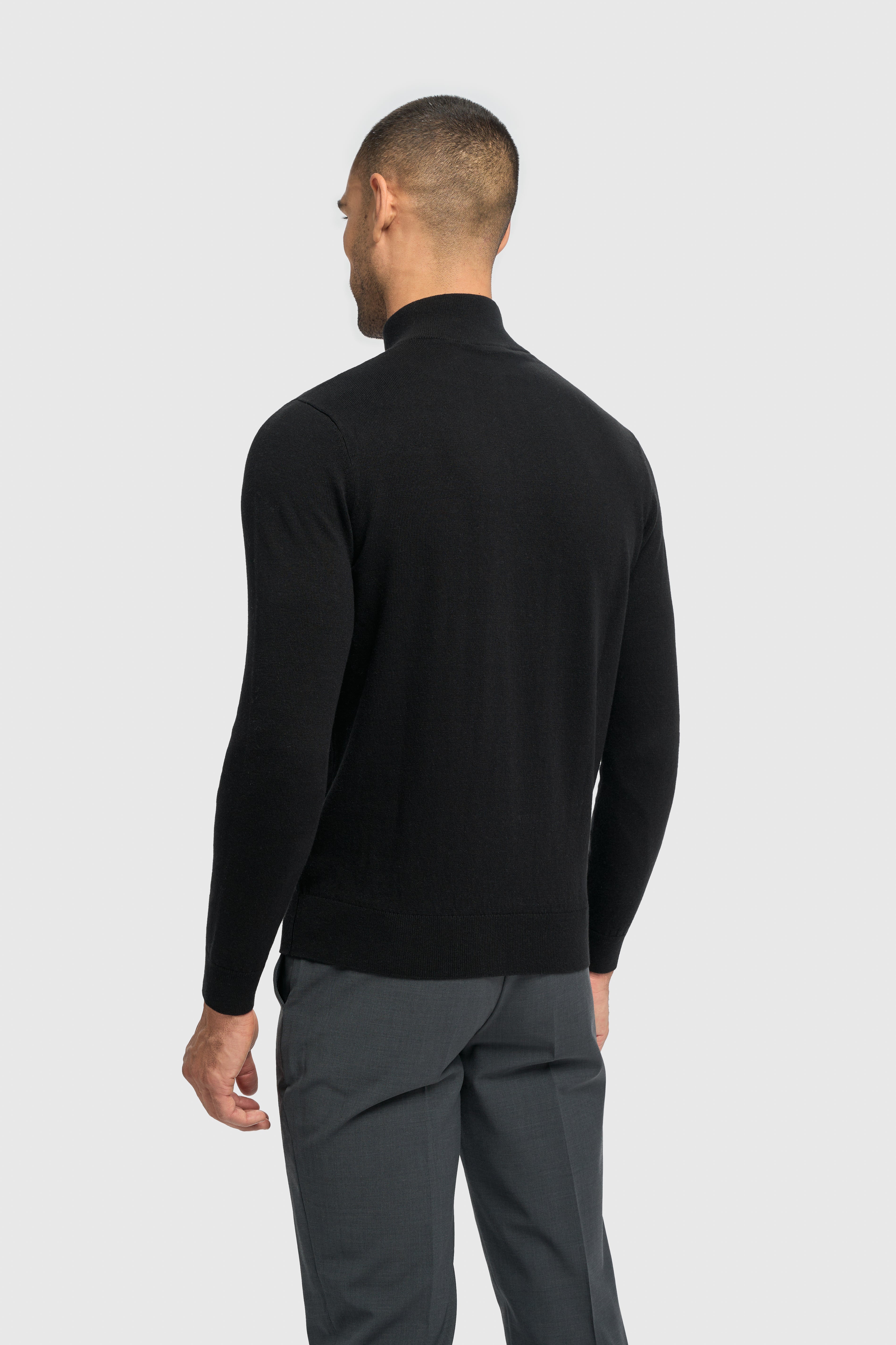 Men’s Wool-Cotton Blend Funnel Neck Knit Jumper - Ivano - Black Back Picture