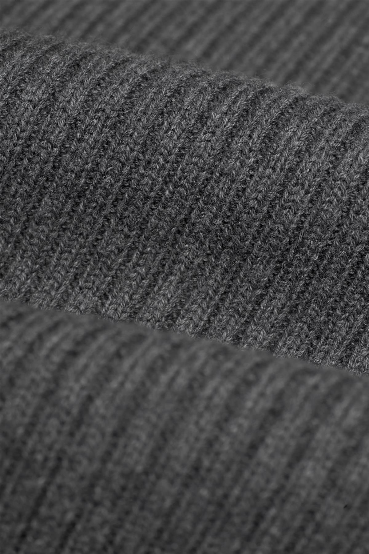 Men’s Wool-Cotton Blend Rib Knit Jumper - FOSCO - Grey Fabric Picture