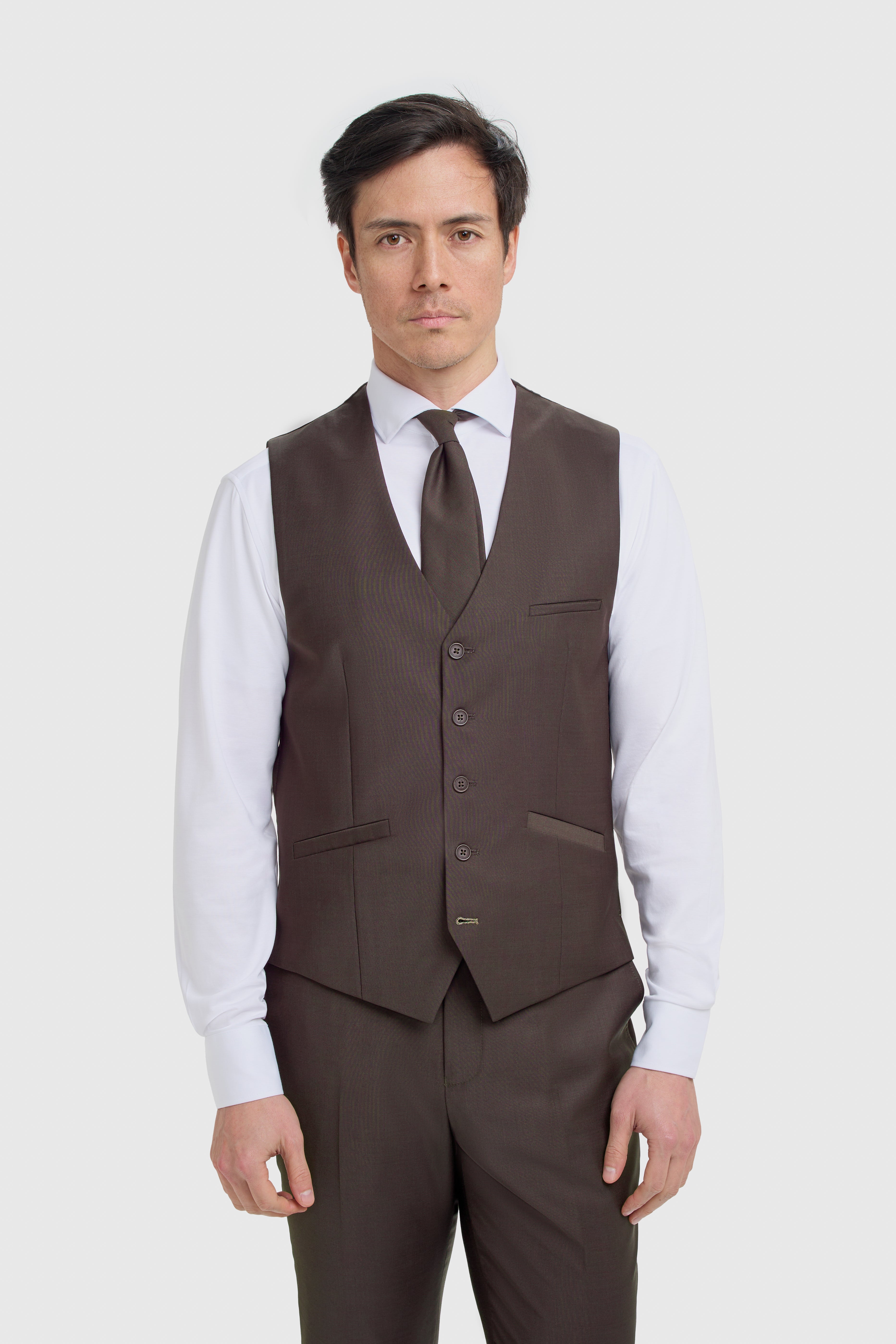 Traje formal ajustado de lana para hombre de 3 piezas - Bond - Castaño rojizo