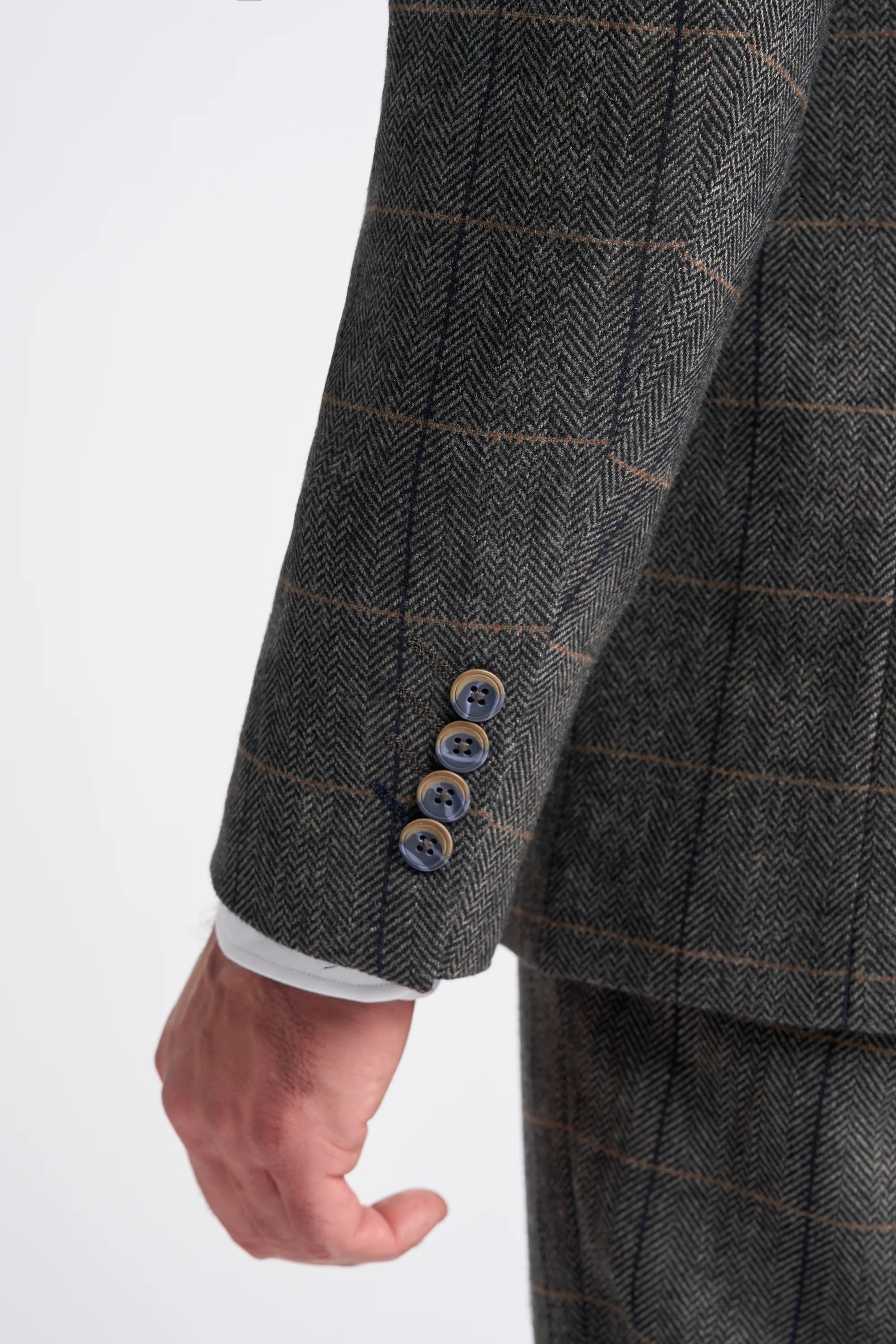 Men's Wool Blend Herringbone Check Suit - Albert - Grey Detail Picture