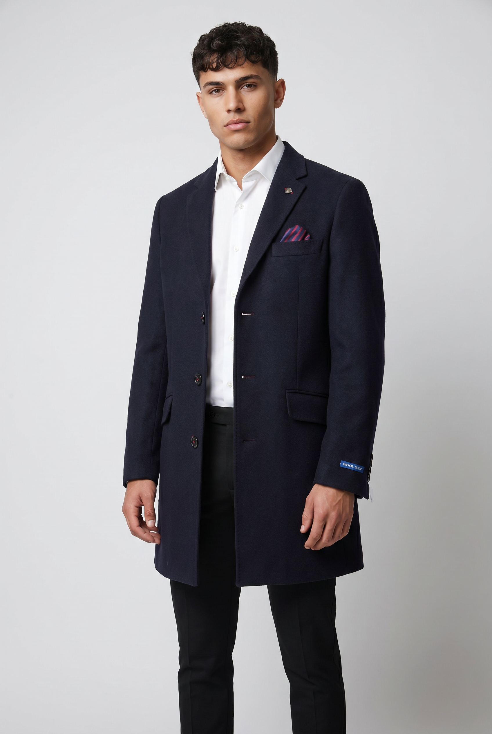Men’s Wool Blend Mid-Length Overcoat - Dark Navy
