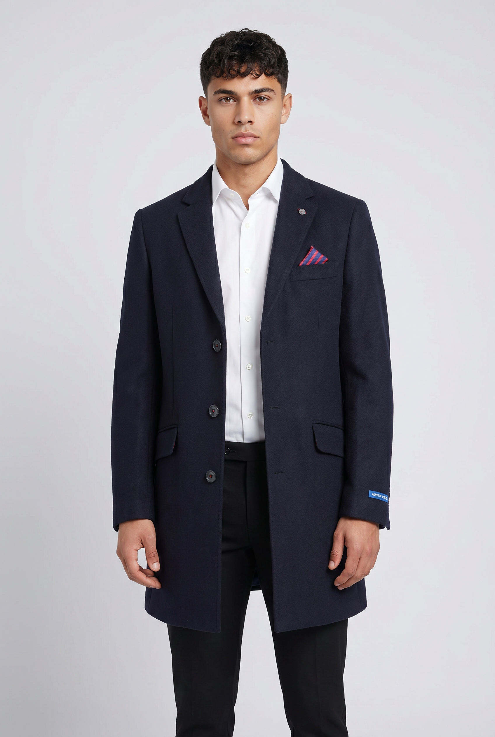 Men’s Wool Blend Mid-Length Overcoat - Dark Navy