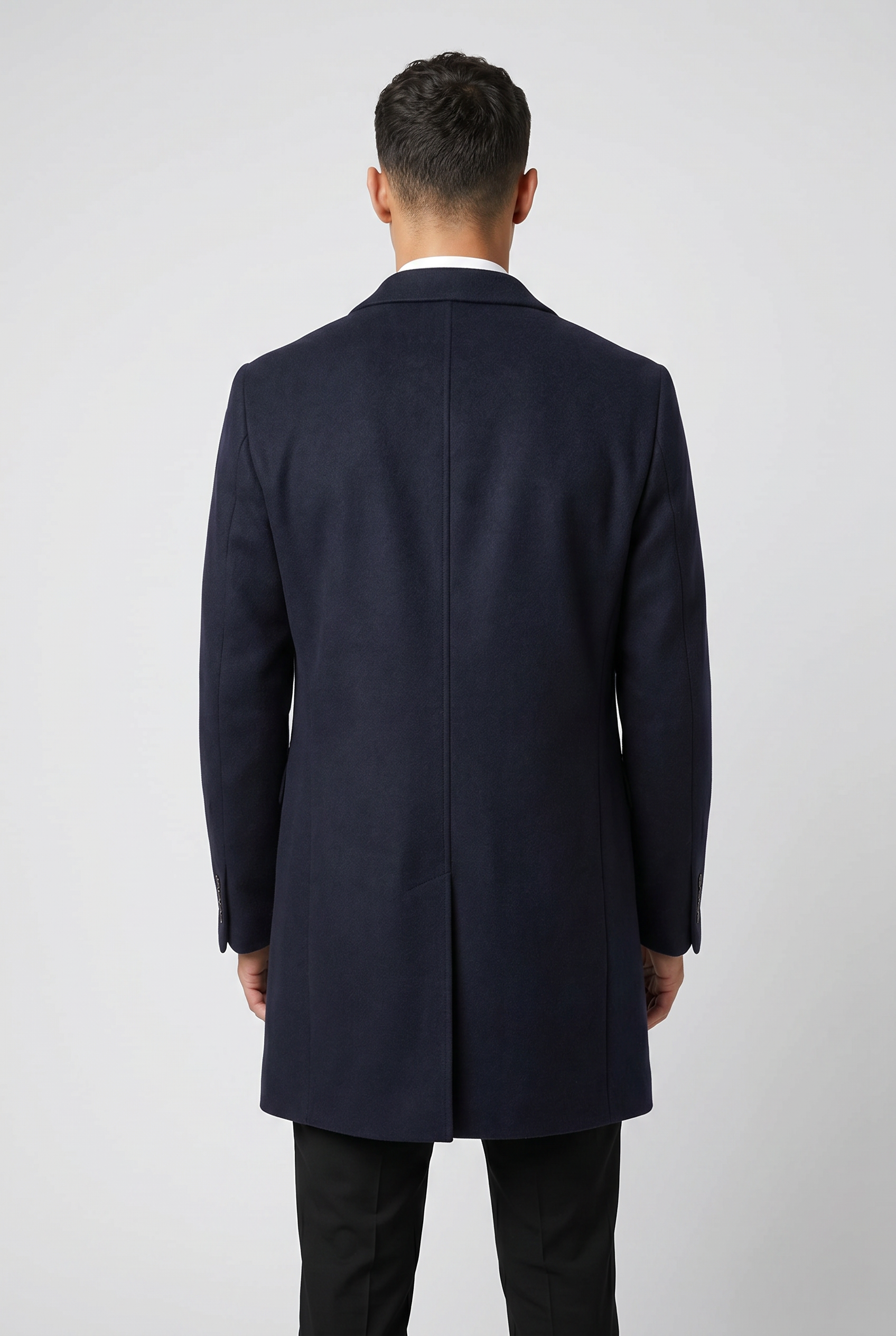 Men’s Wool Blend Mid-Length Overcoat - Dark Navy