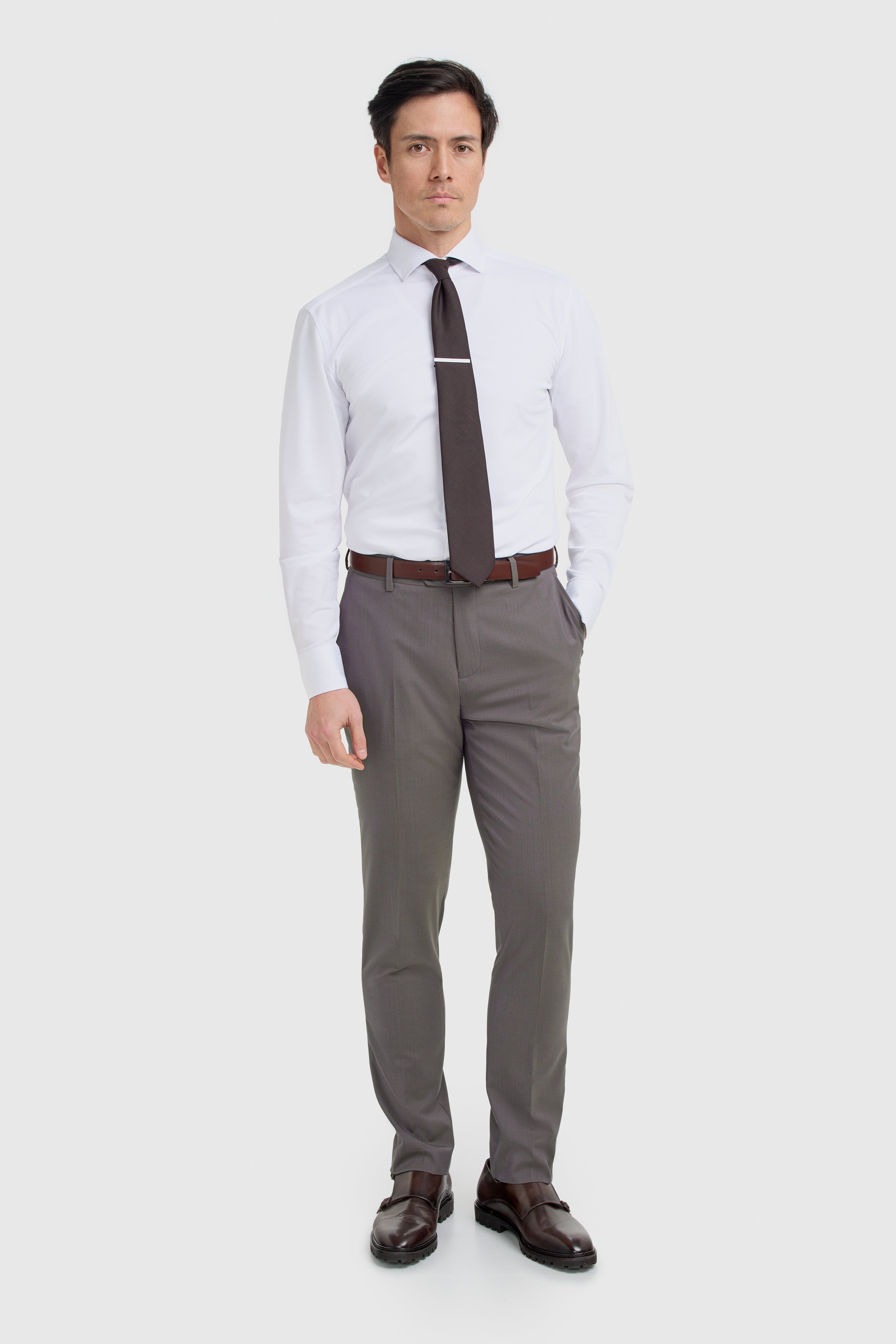 Pantaloni da uomo in misto lana a taglio aderente - BOND - Nocciola