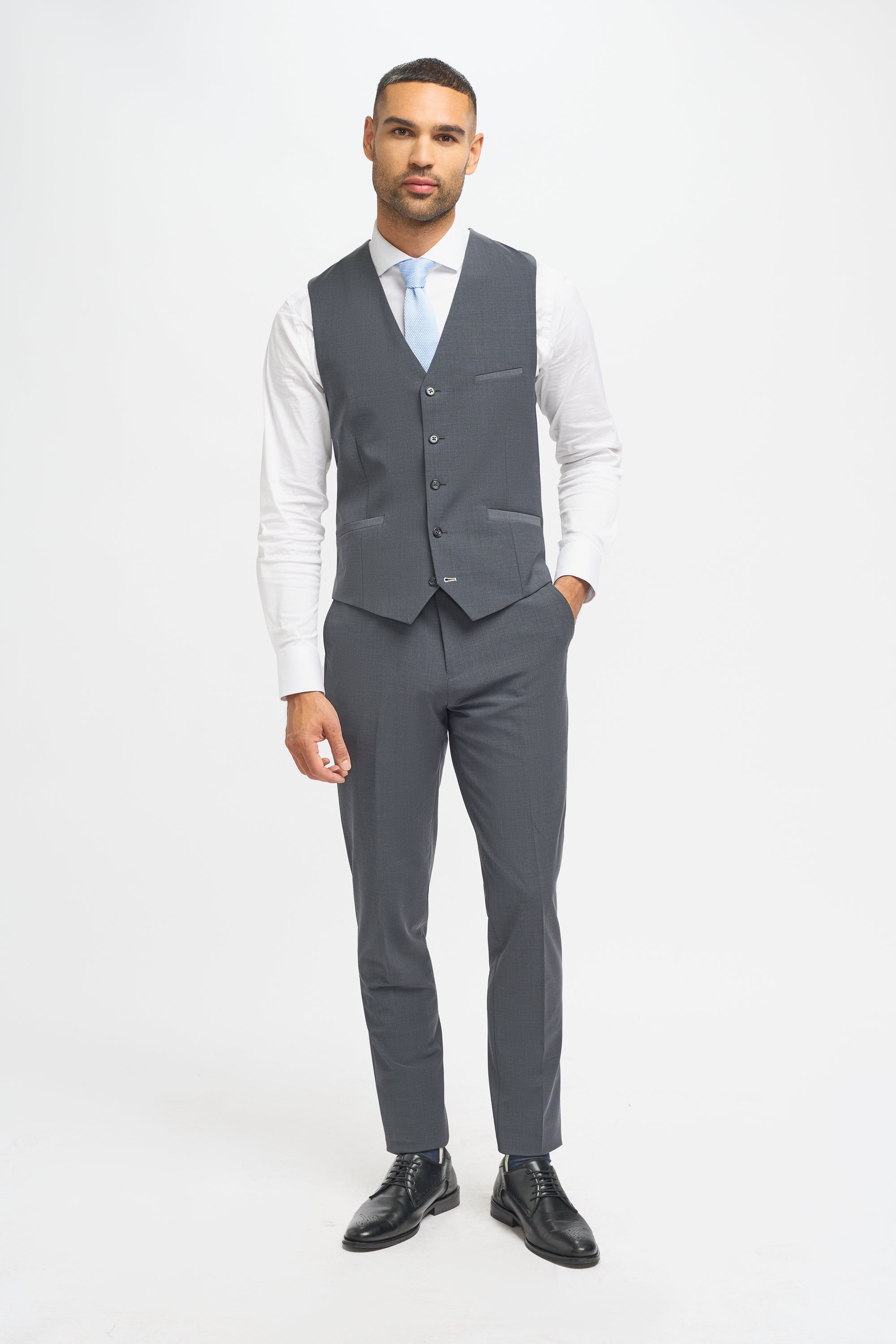 Men's Wool Blend Slim Fit Waistcoat - BOND - Charcoal Grey