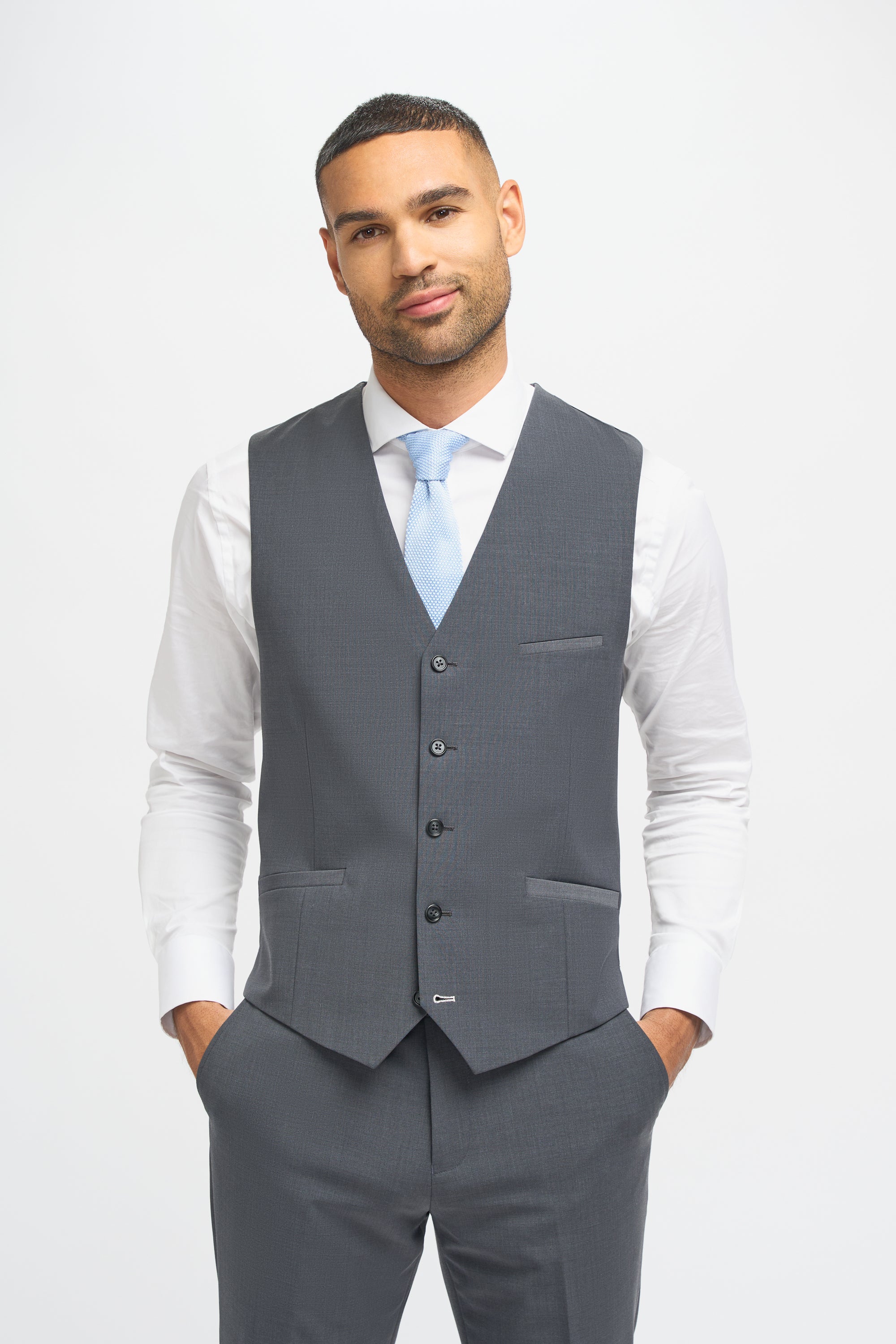 Men's Wool Blend Slim Fit Waistcoat - BOND - Charcoal Grey