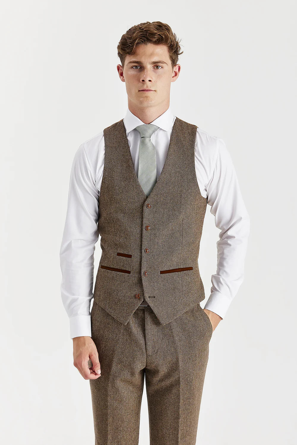 Men’s Wool Blend Suit - OSCAR - Brown Waistcoat Picture