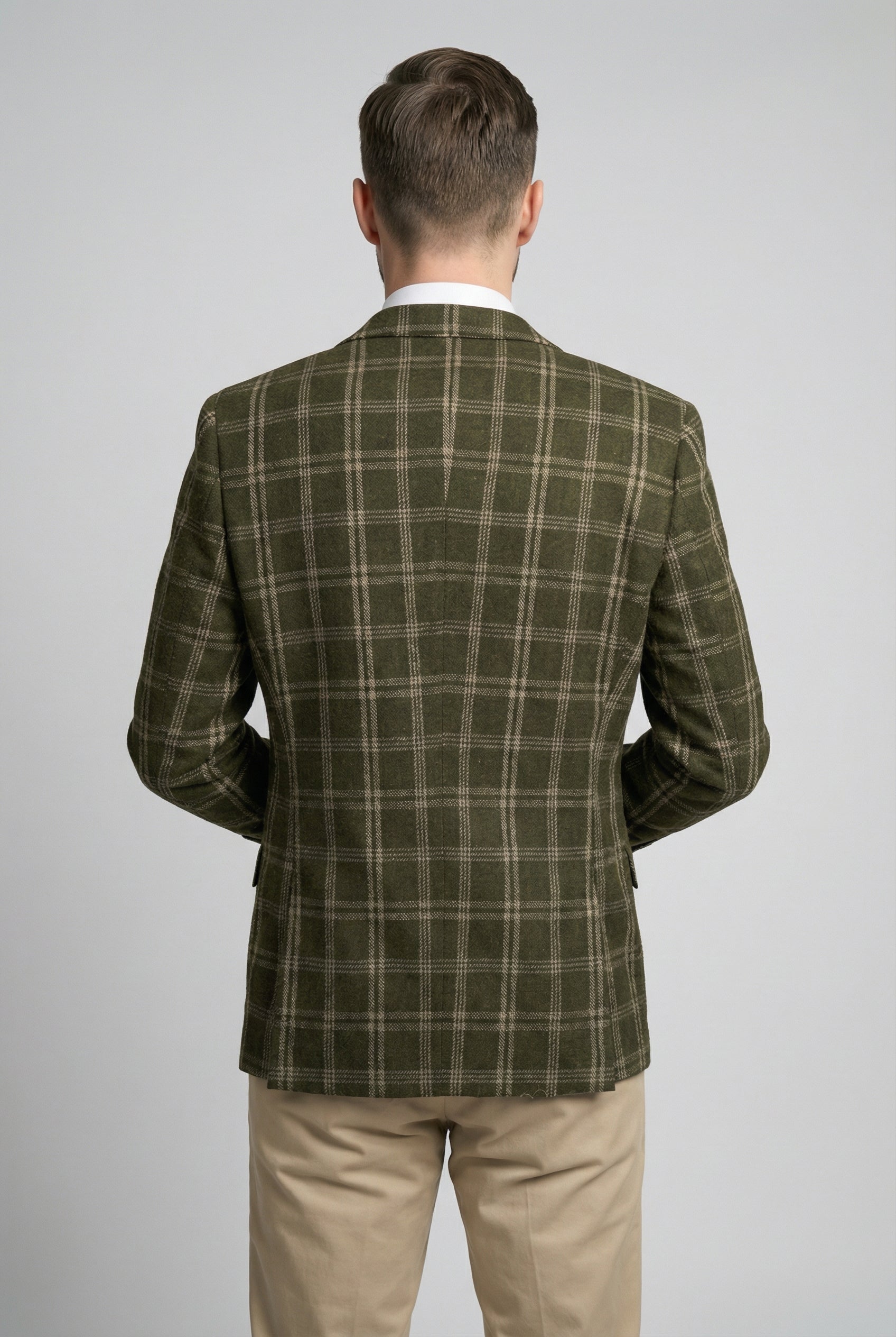 Men’s Wool Blend Windowpane Check Blazer - Alex - Green Back Picture