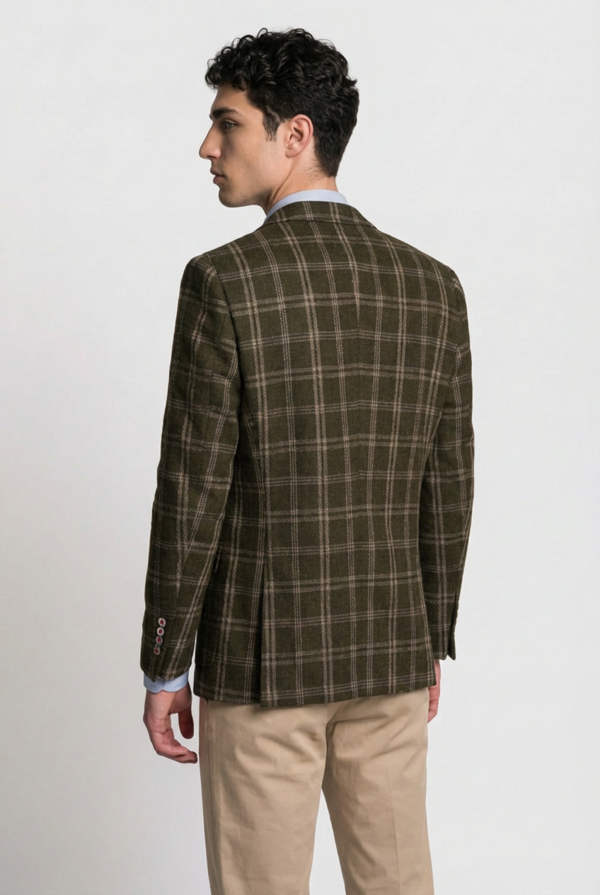 Blazer da uomo in misto lana con motivo a quadri a finestra - Alex - Verde