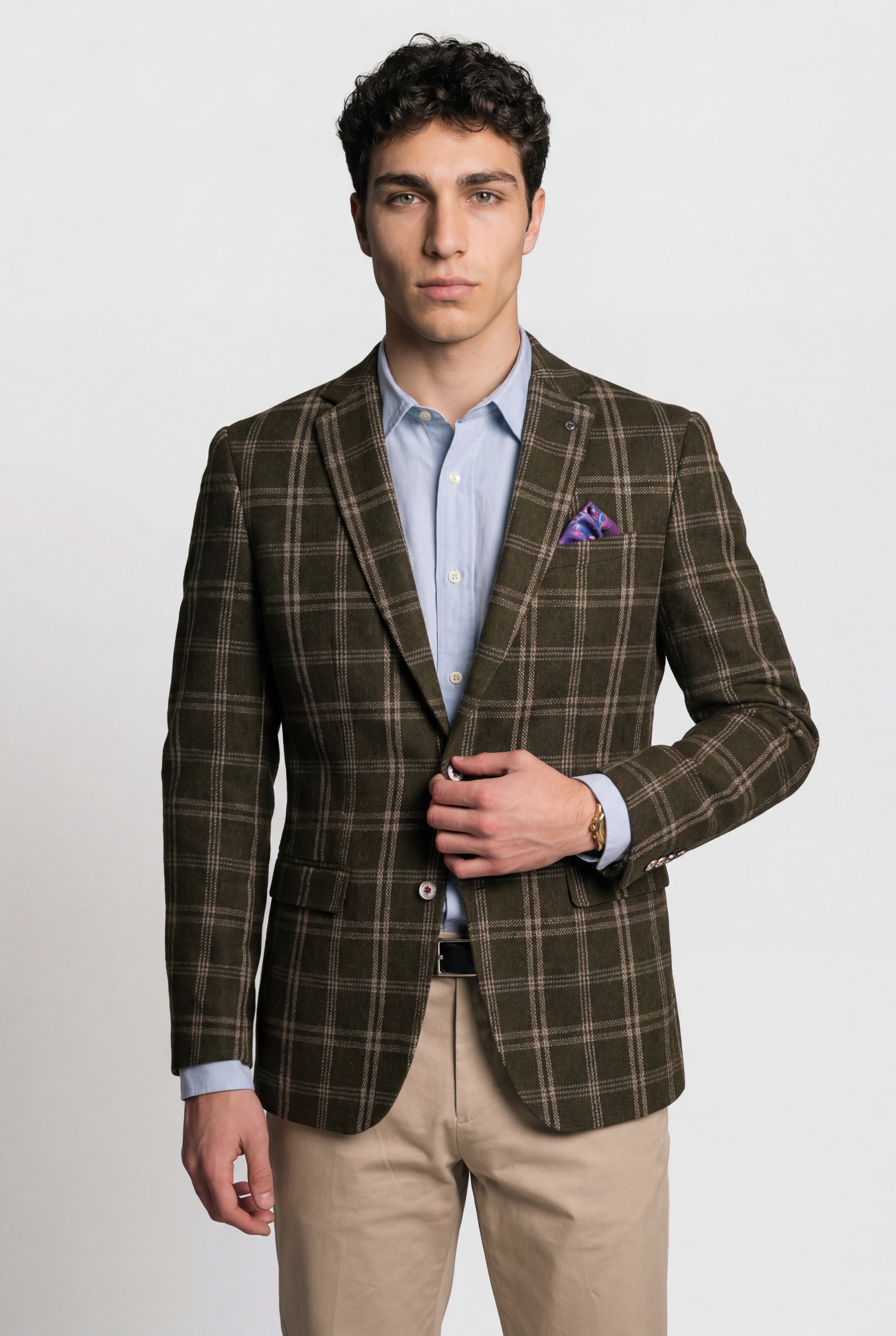 Blazer da uomo in misto lana con motivo a quadri a finestra - Alex - Verde