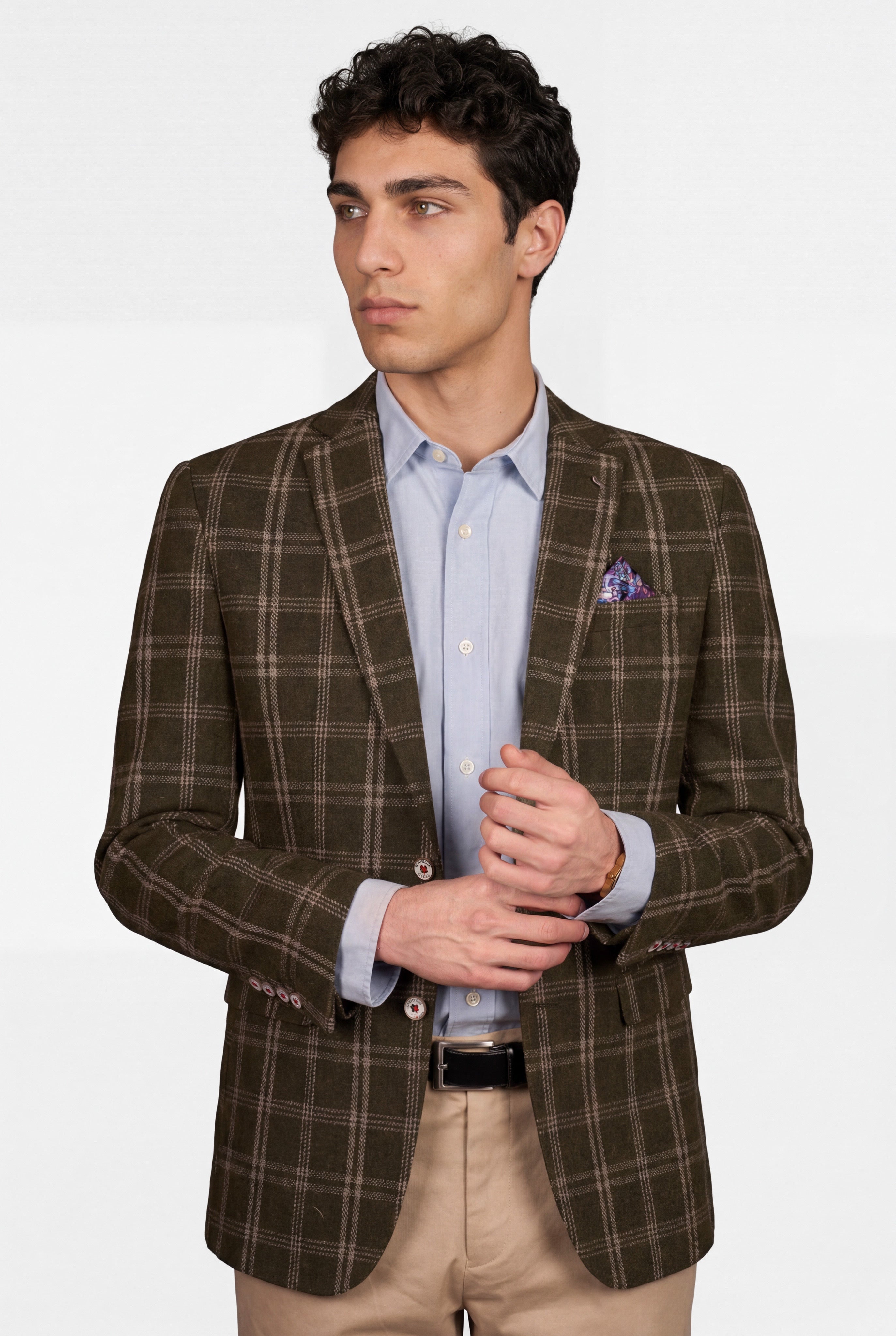 Blazer da uomo in misto lana con motivo a quadri a finestra - Alex - Verde
