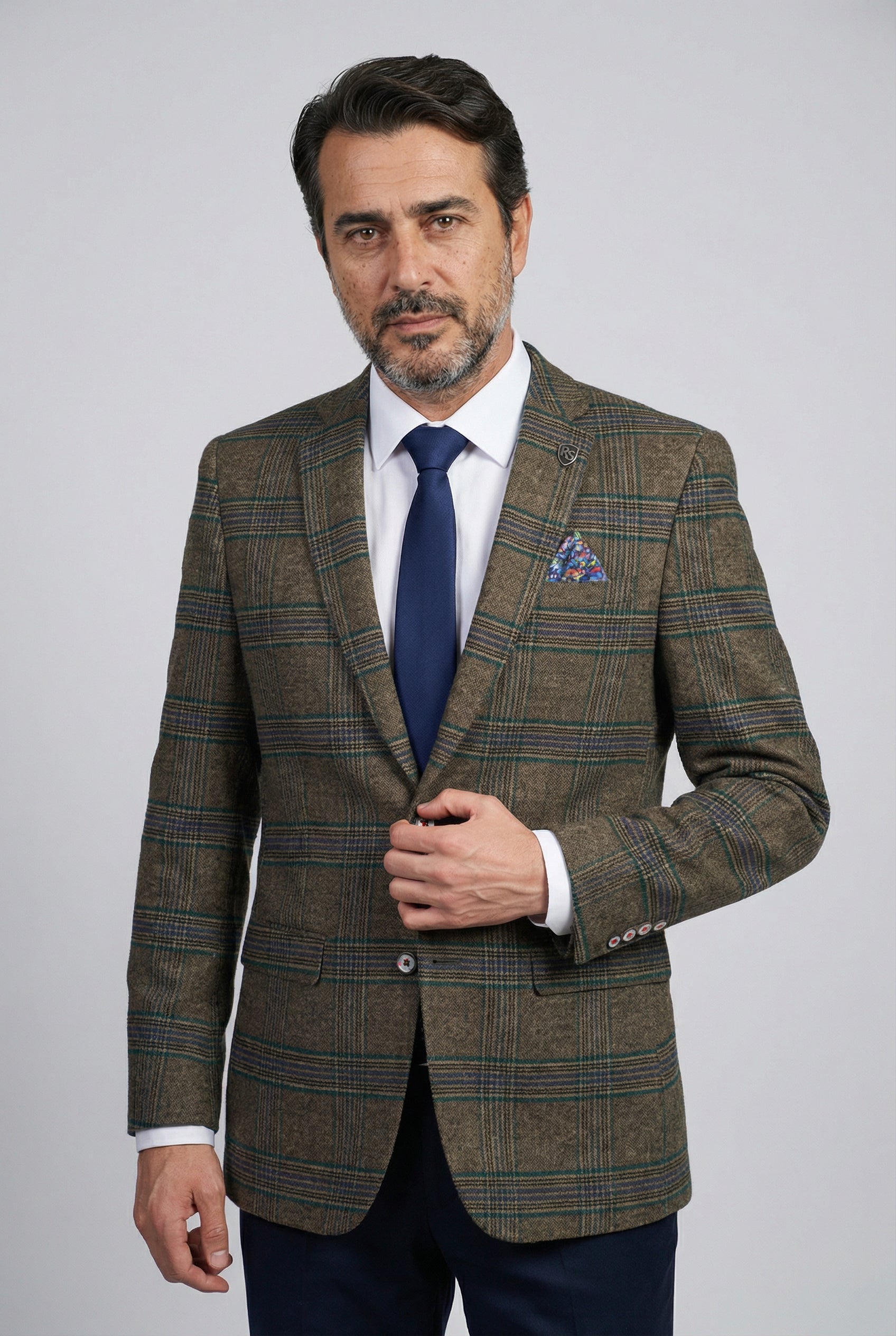 Men’s Wool Blend Windowpane Check Blazer - Oscar - Green Main Picture