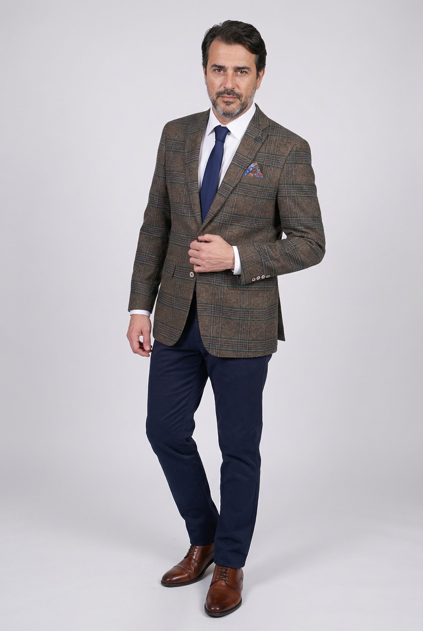 Men’s Wool Blend Windowpane Check Blazer - Oscar - Green Modle Front Picture