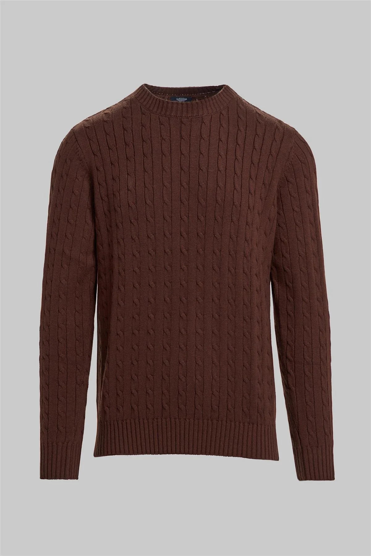 Men’s Wool Cable Knit Pullover Jumper - Foston - Brown