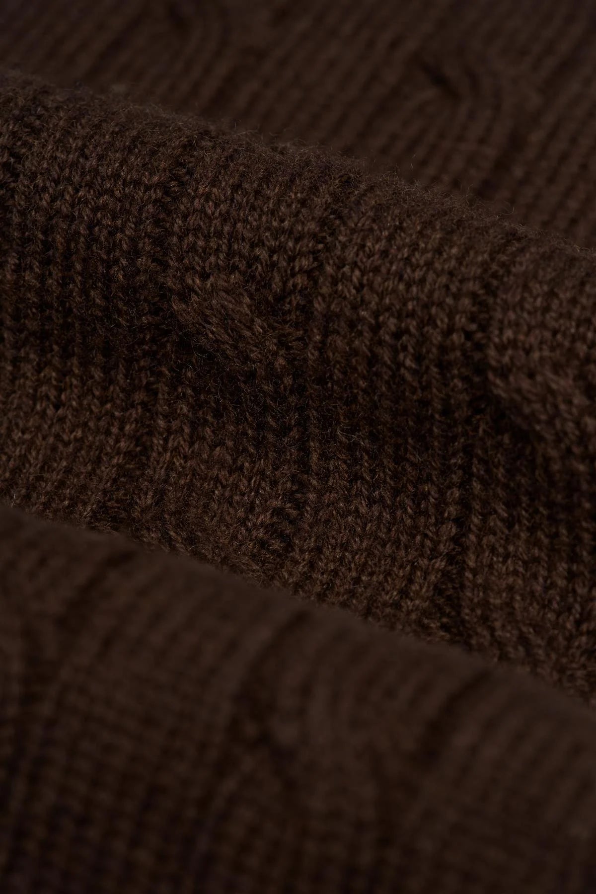 Men’s Wool Cable Knit Pullover Jumper - Foston - Brown Fabric Picture