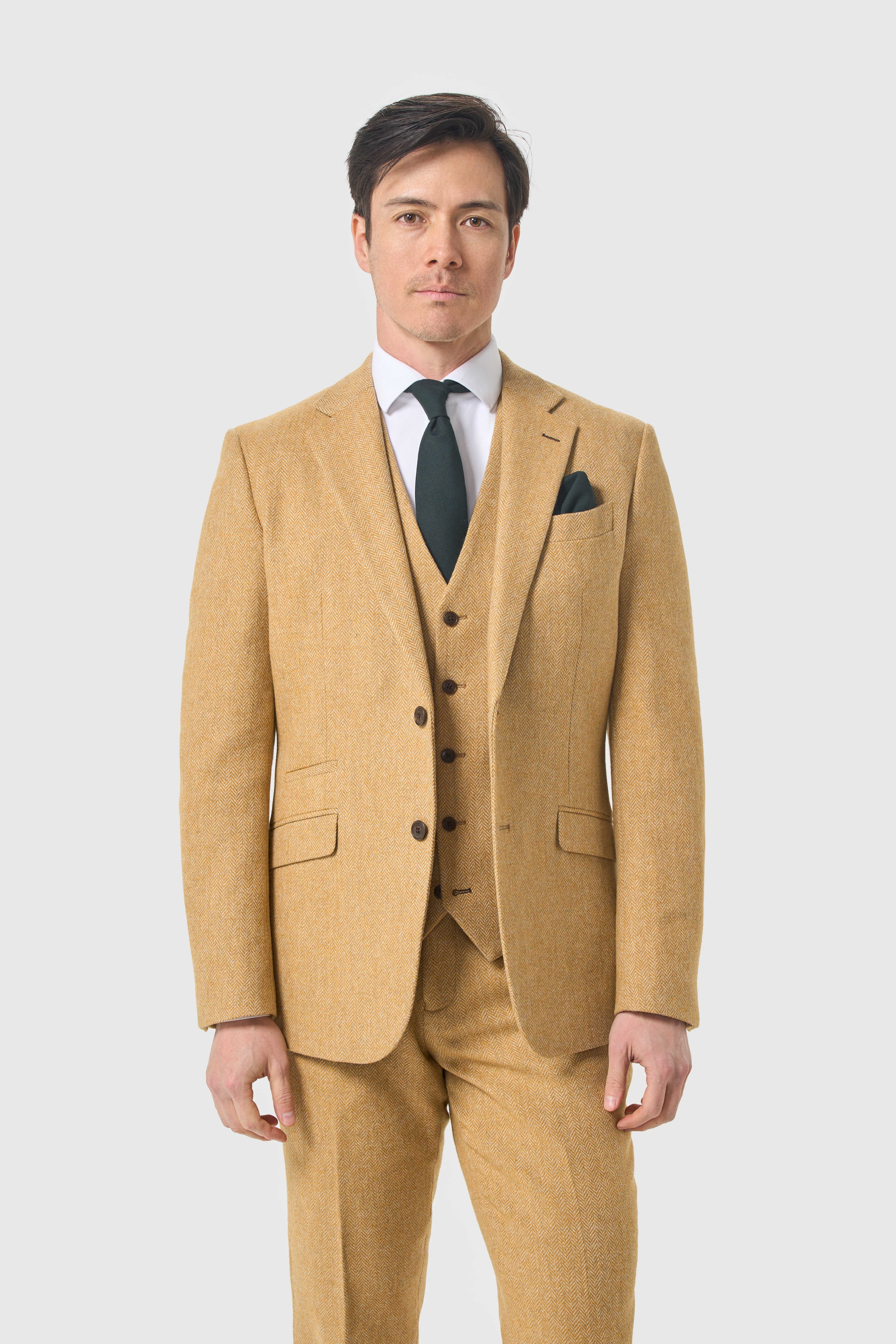 Men’s Wool Herringbone Tweed Suit Jacket - Thomas - Amber