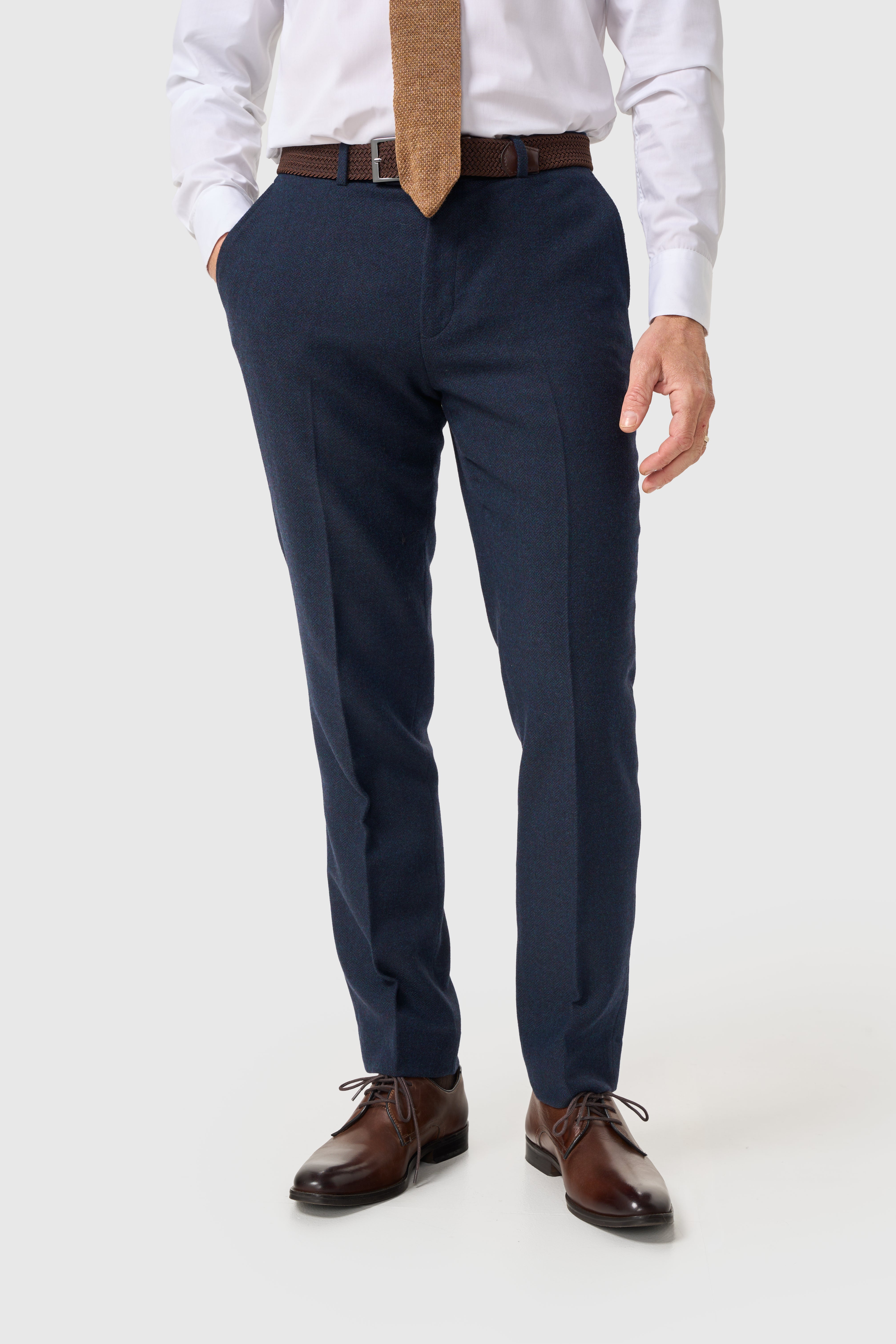 Herren-Wollhose aus Fischgrät-Tweed – Thomas – Marineblau