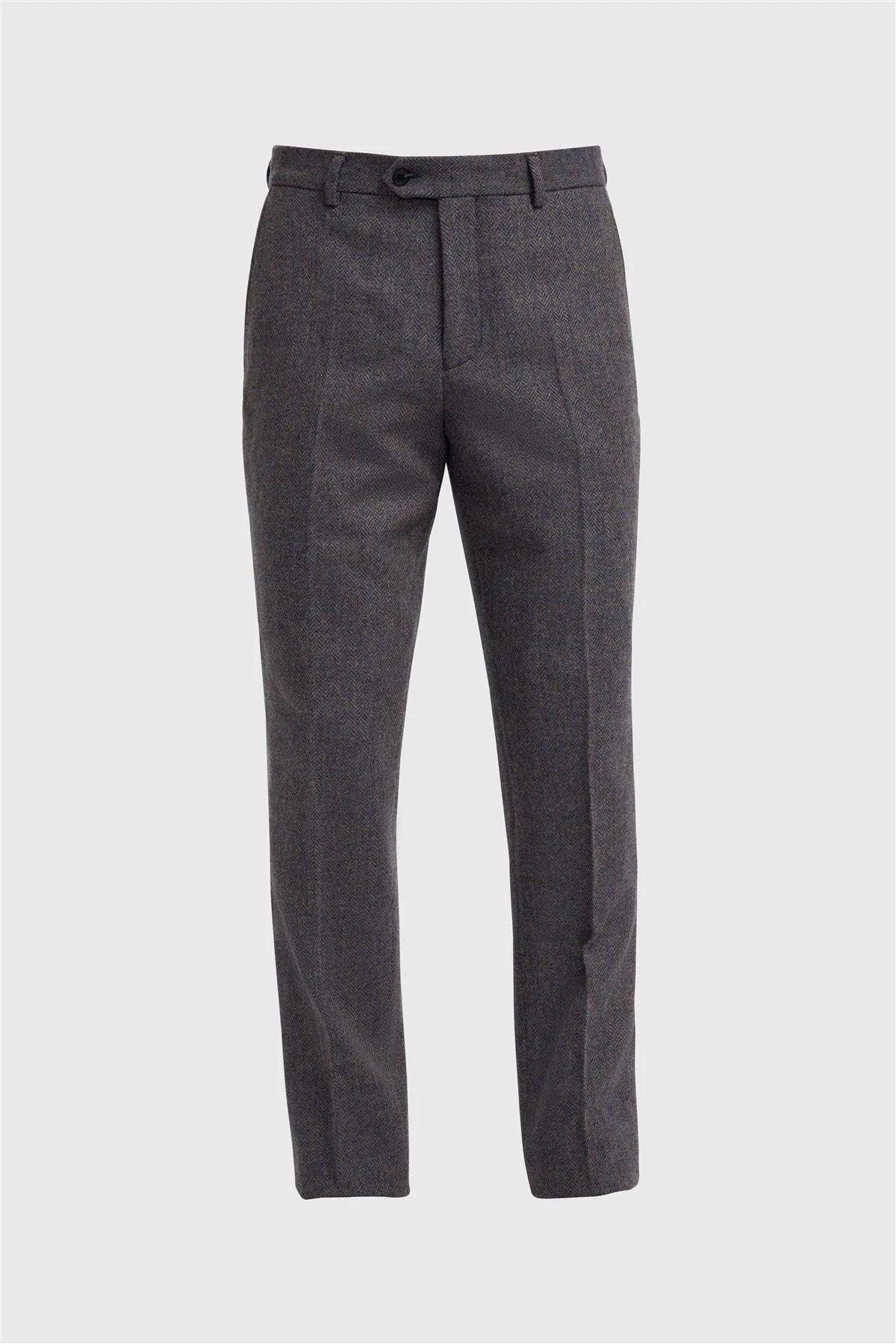 Men’s Wool Herringbone Tweed Trousers - Thomas - Savoy Grey