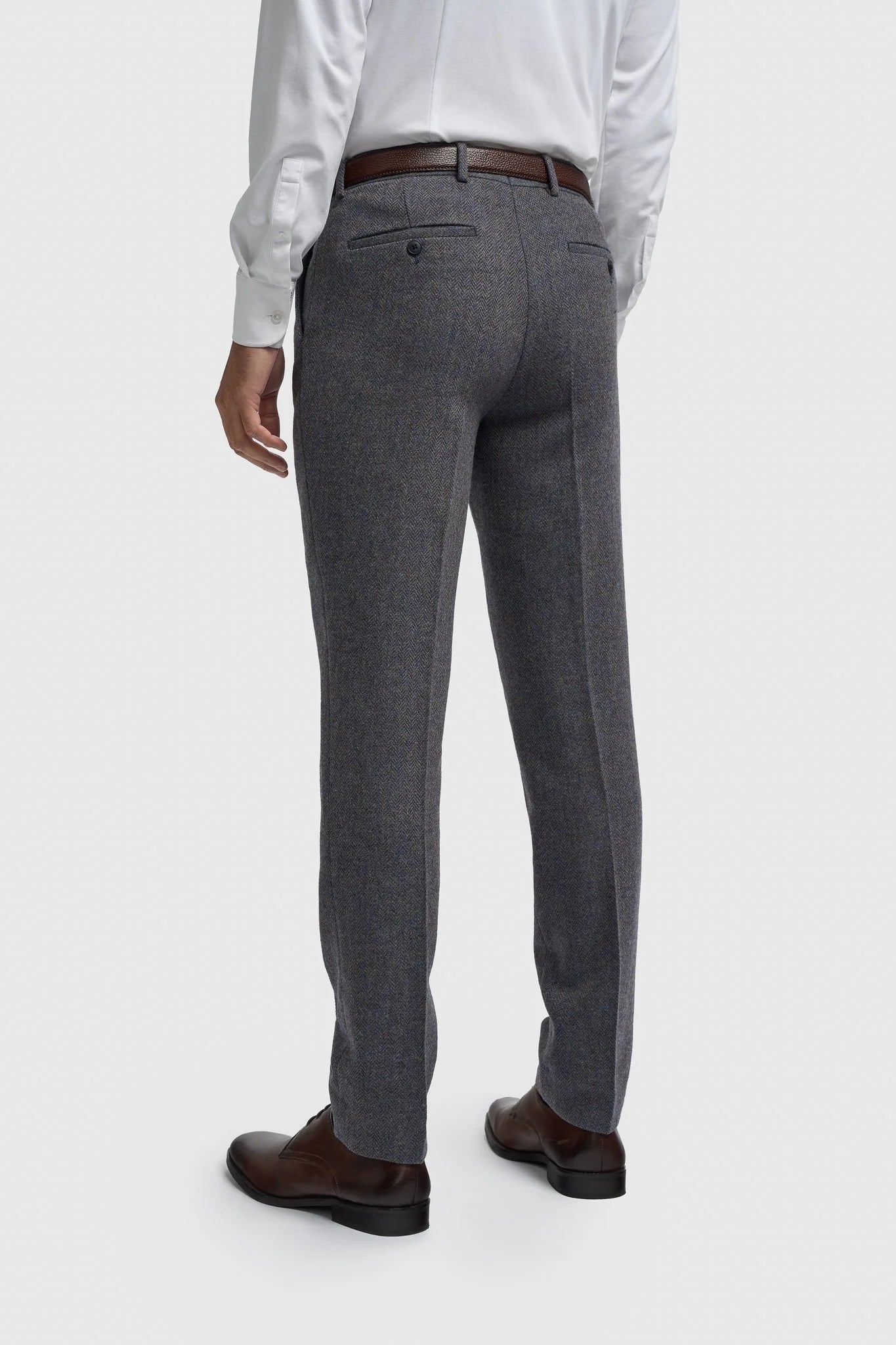Men’s Wool Herringbone Tweed Trousers - Thomas - Savoy Grey Back Picture