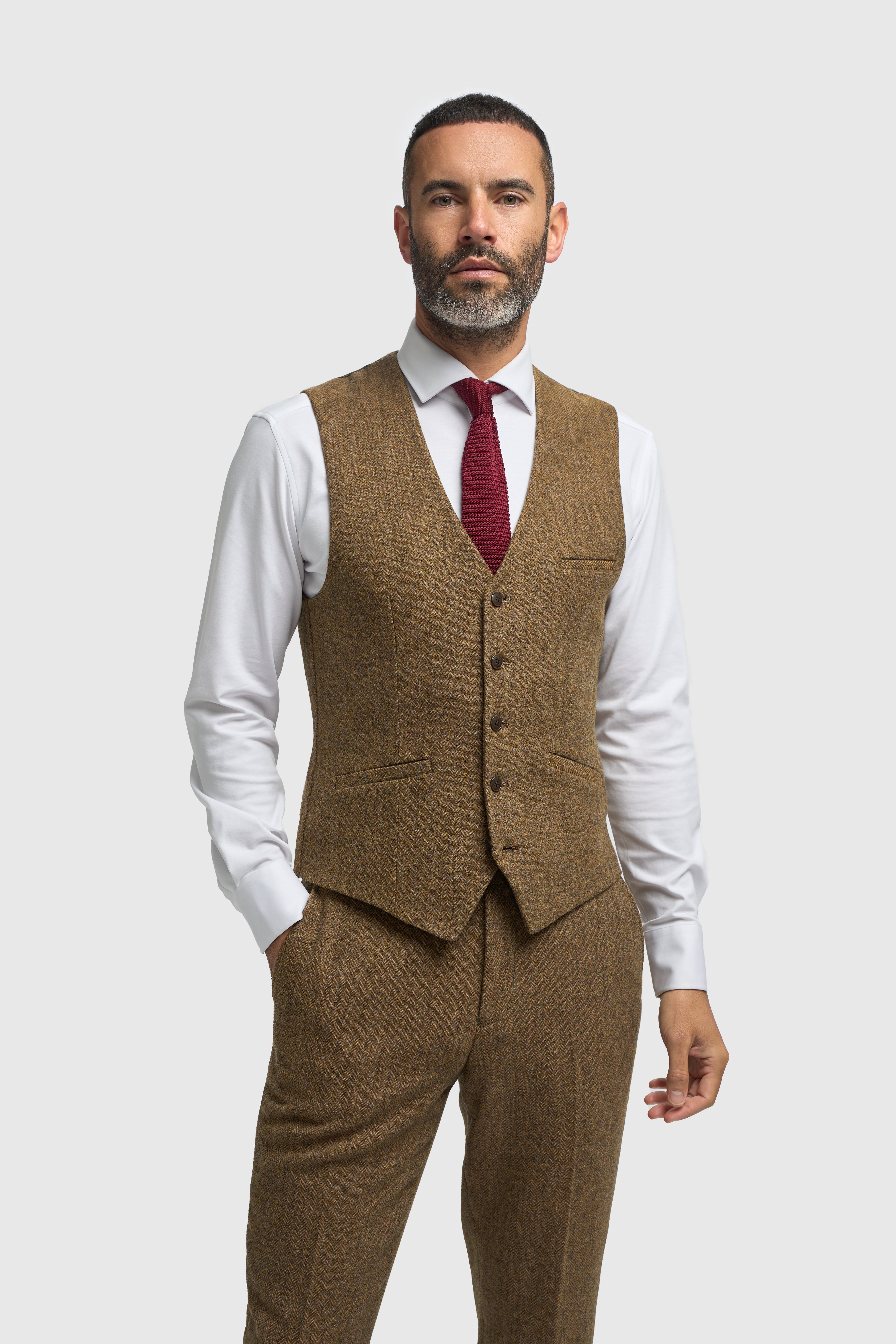 Men’s Wool Herringbone Tweed Waistcoat - Thomas - Brown Waistcoat Picture