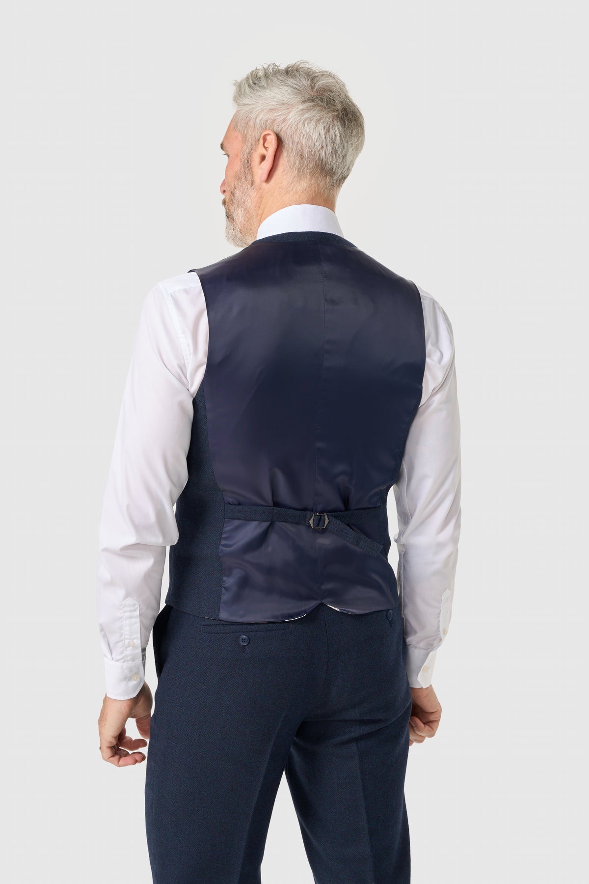 Men’s Wool Herringbone Tweed Waistcoat - Thomas - Navy Back Picture