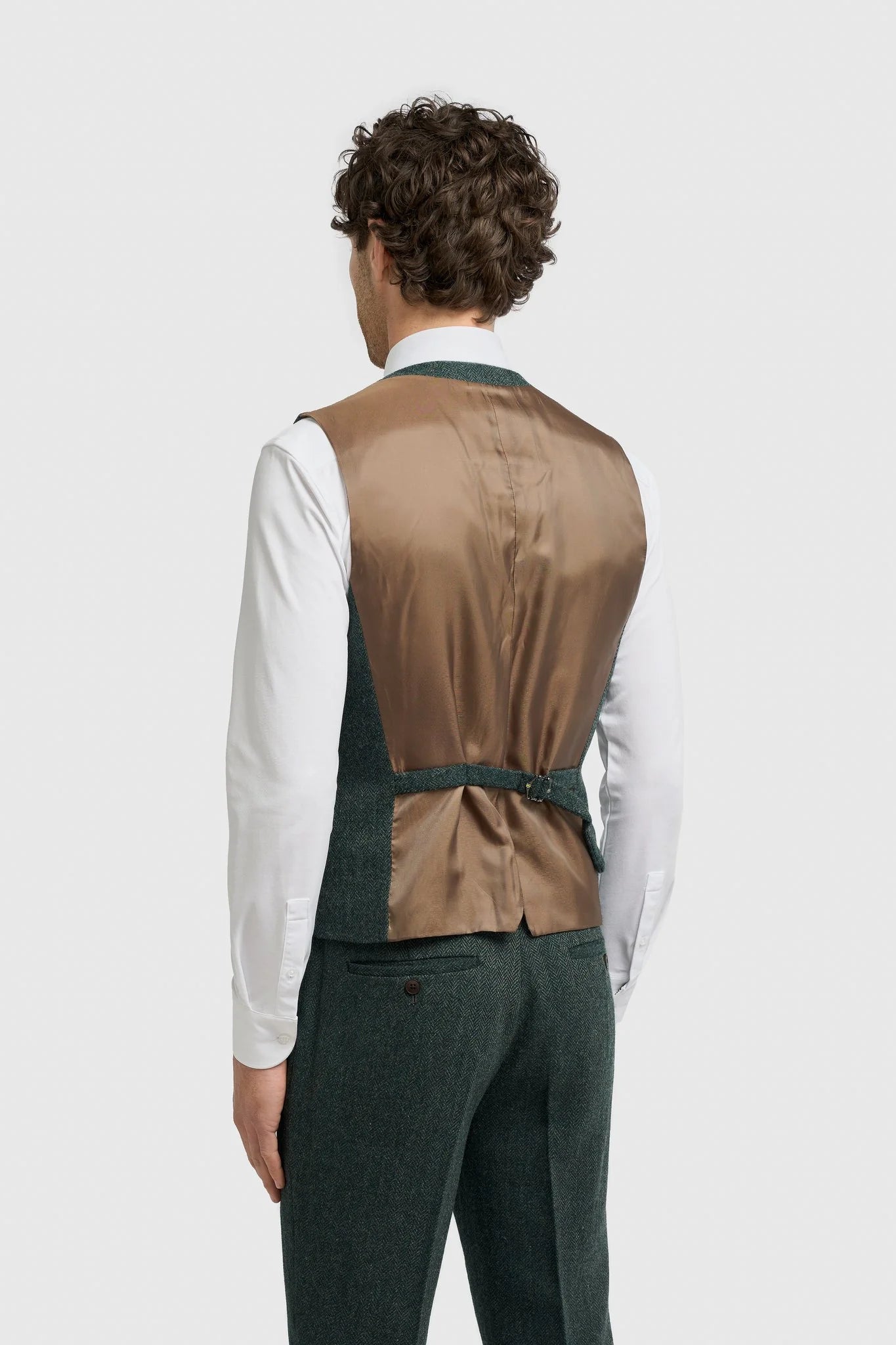 Men’s Wool Herringbone Tweed Waistcoat - Thomas - Olive Green Back Picture