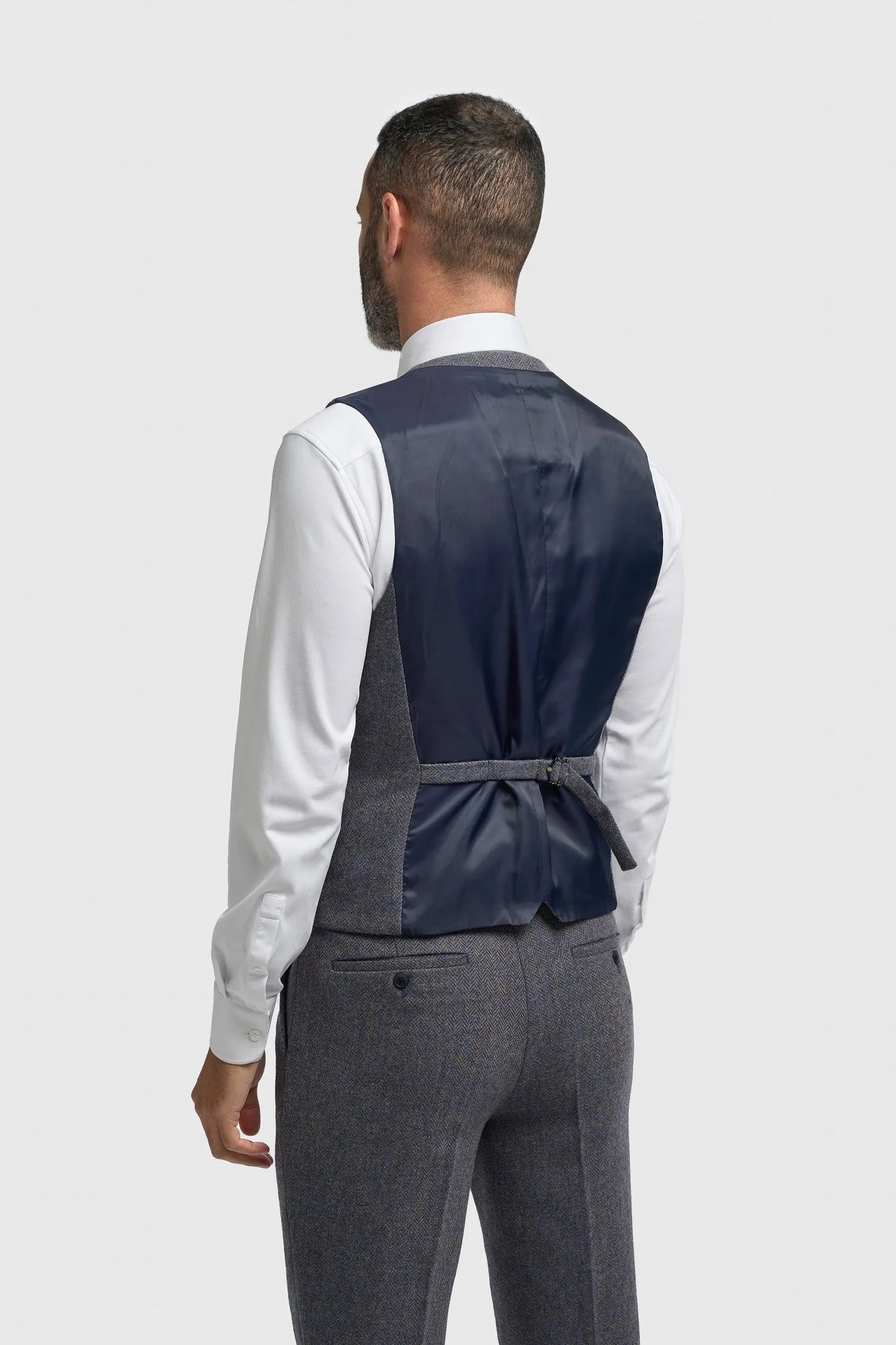 Men’s Wool Herringbone Tweed Waistcoat - Thomas - Savoy Grey Back Picture