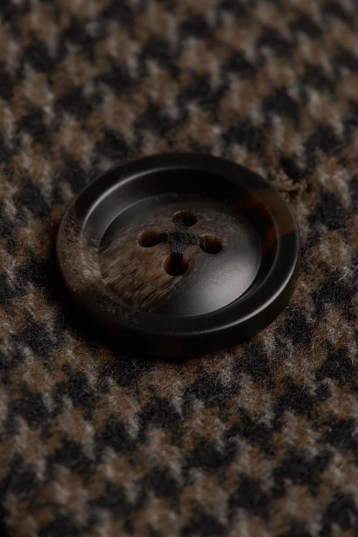 Men’s Wool Houndstooth Check Overcoat - Pearson - Brown Detail Picture