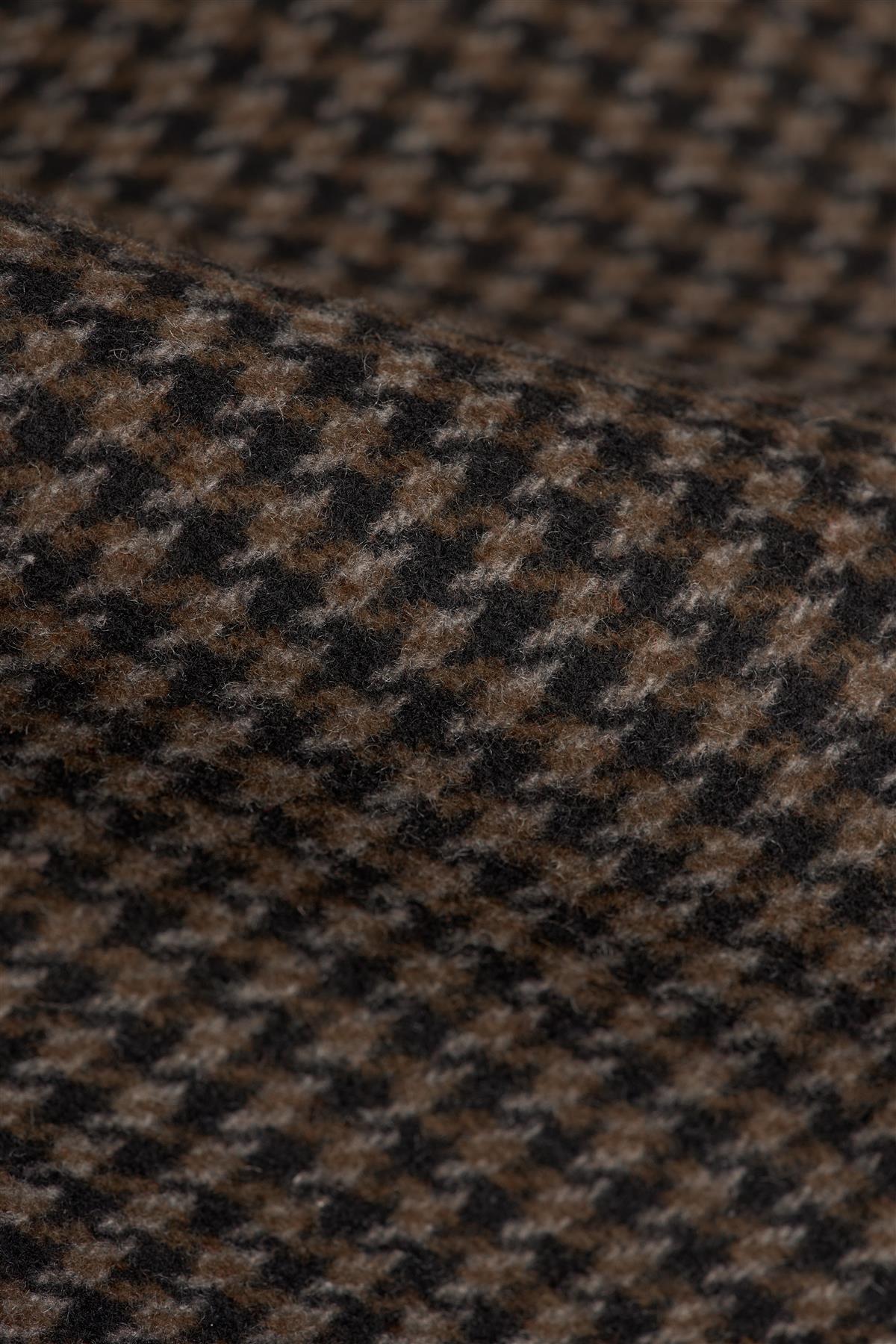 Men’s Wool Houndstooth Check Overcoat - Pearson - Brown Fabric Picture